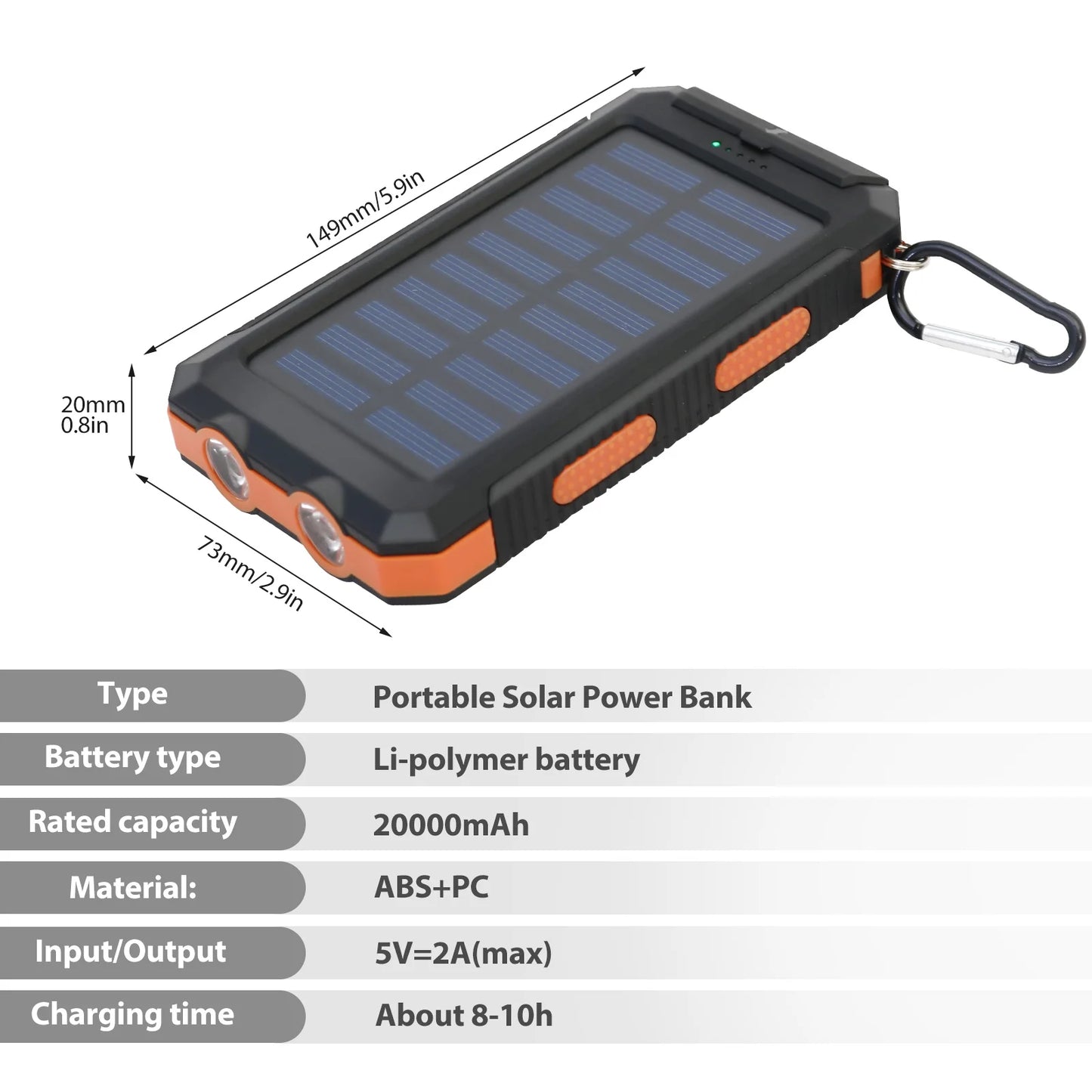 Baokaler Solar Power Bank, Portable Charger, 20000Mah Solar Charger with LED Flashlight, IP65 Waterproof External Backup Battery Pack Perfect for Camping, Outdoor Activities