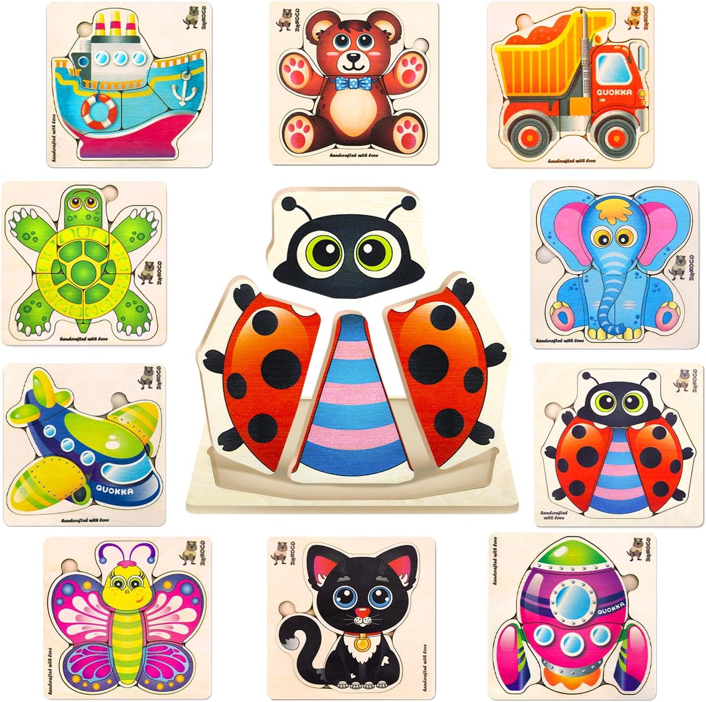 Wooden Puzzles for Toddlers 1-3 – Pegged Puzzles for Kids Ages 2-4 – Animals Learning Toy for Kids – Gift Realistic Educational Game for Boy and Girl