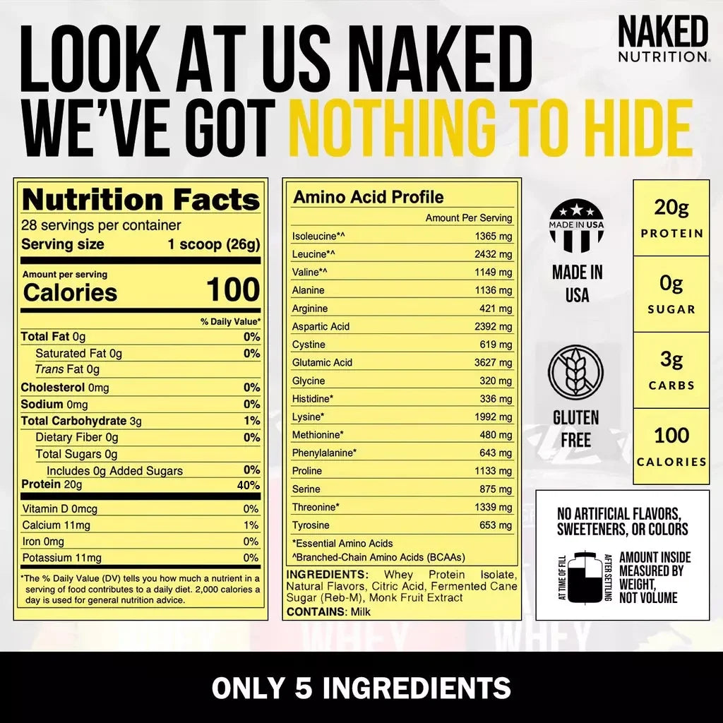 Clear Naked Whey Protein Isolate, Lemonade Protein Powder Isolate, No Gmos or Artificial Sweeteners, Gluten-Free, Soy-Free - 28 Servings