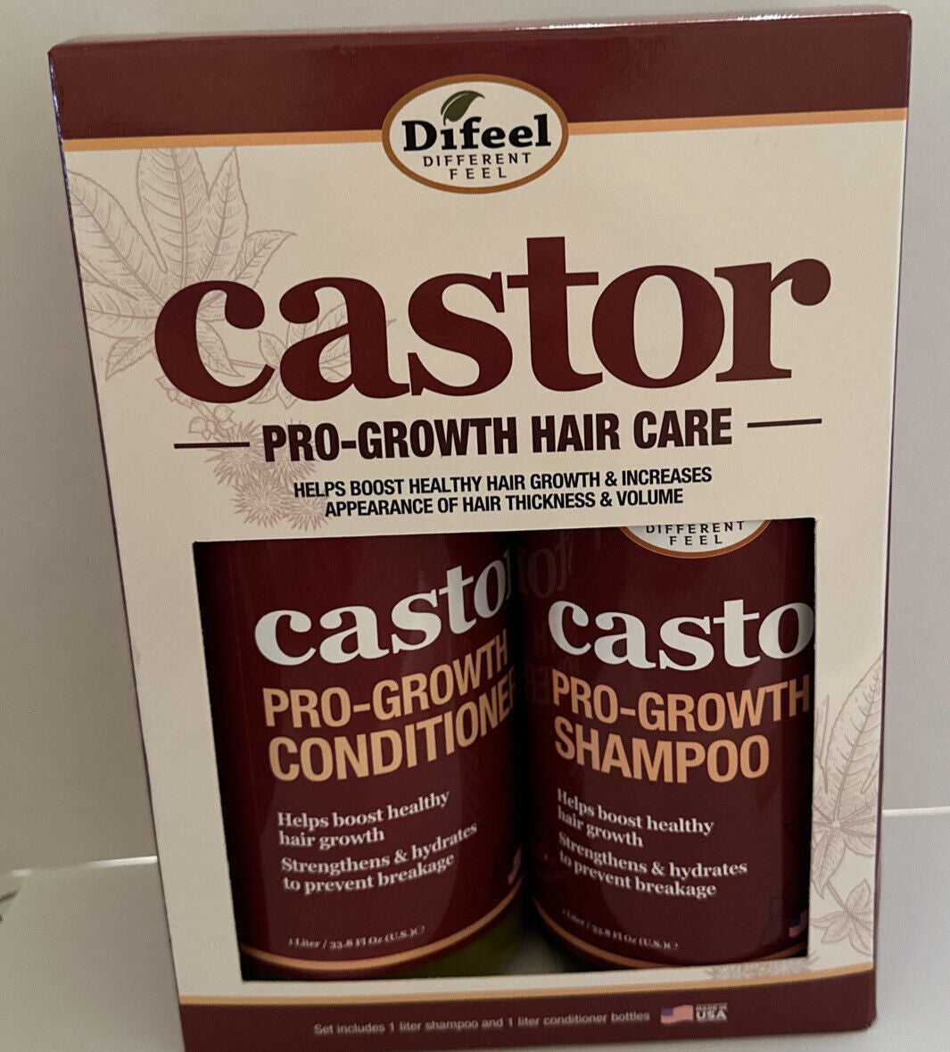 Difeel Pro-Growth W/ Castor Oil 2-PC Hair Care Set- Shampoo & Conditioner 33.8Oz