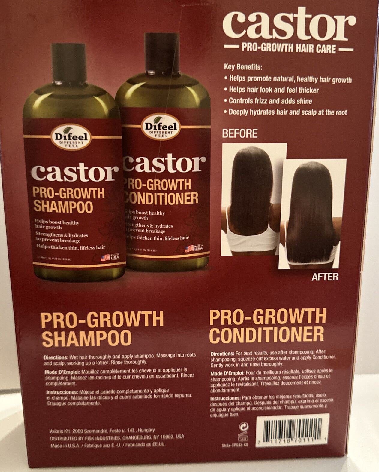 Difeel Pro-Growth W/ Castor Oil 2-PC Hair Care Set- Shampoo & Conditioner 33.8Oz