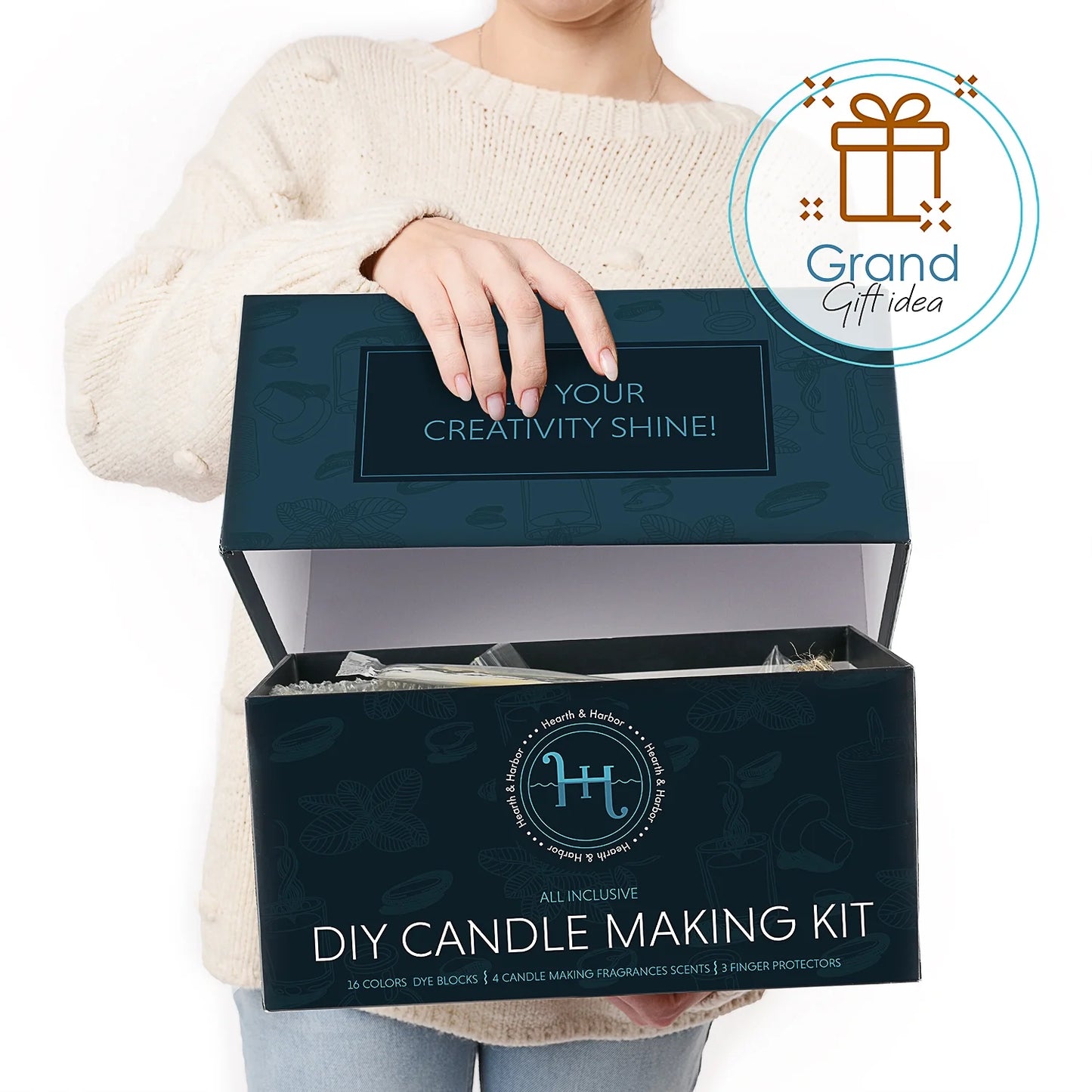 Complete DIY Candle Making Kit Supplies for Adults and Children - 16 Color Dyes, Fragrances, 12 Lbs. Soy Wax, Melting Pot, Thermometer, Tins, Cotton Wicks, Finger Protectors, Centering Devices & More