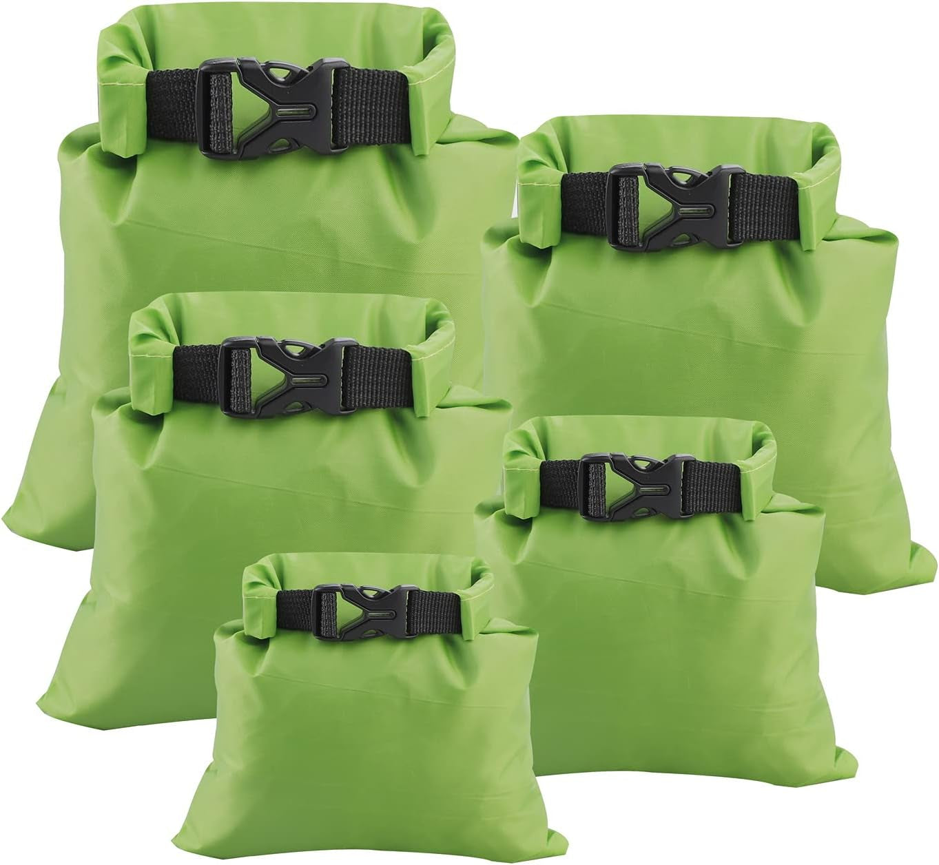 5 Pack Dry Sacks Set, Waterproof Dry Bags Lightweight Ultimate Dry Sacks for Outdoor Kayaking Camping Rafting Boating, Green (6L+4.5L+3.5L+2.5L+1.5L)