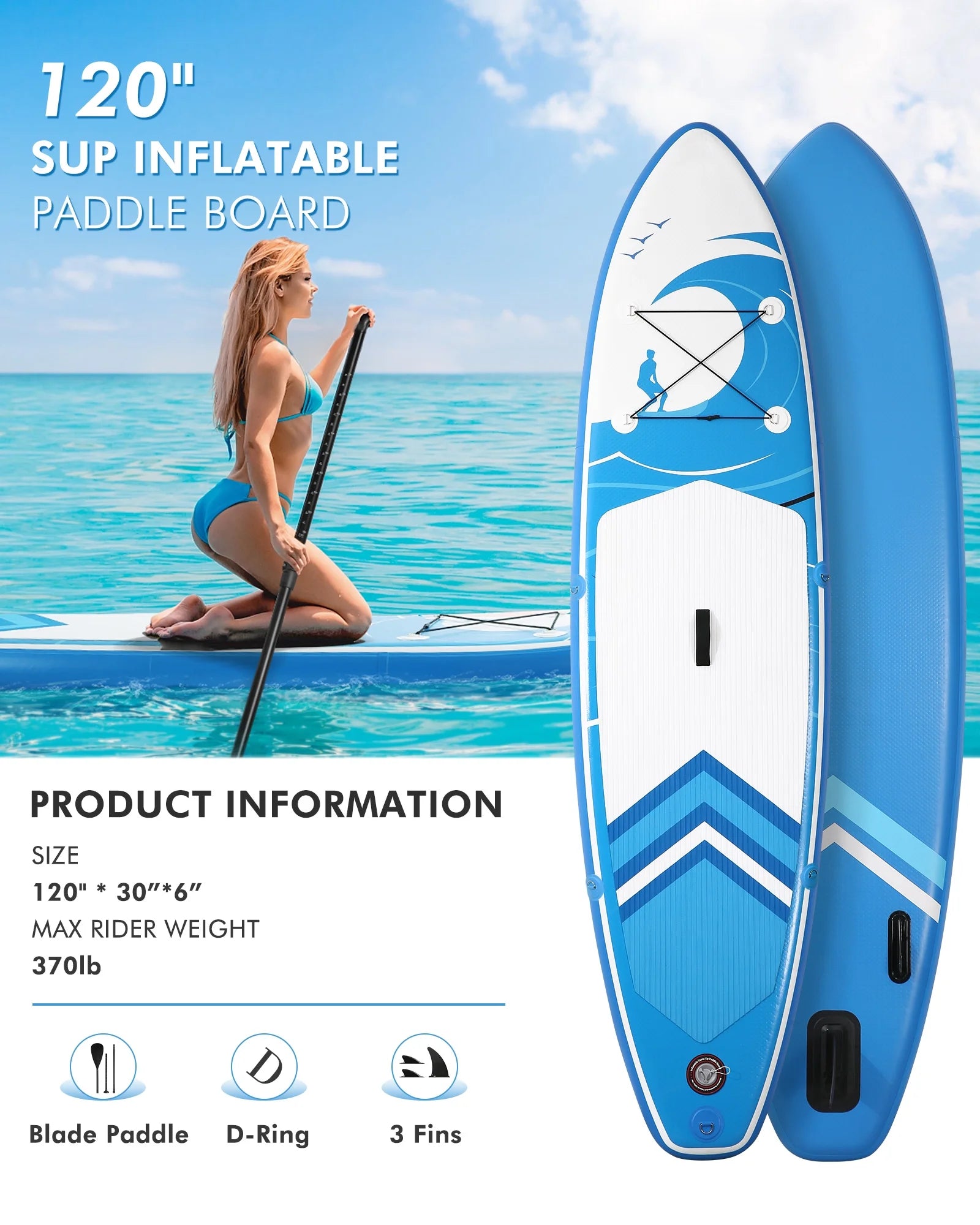 Inflatable Paddle Board Stand up Paddle Board 6 in Thick with Sup Accessories & Carry Bag & Fast Pumping for Adults & Youth