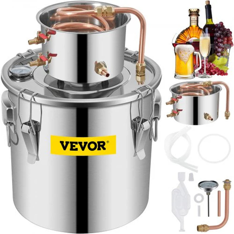 VEVOR Alcohol Still 8Gal 30L Stainless Steel Water Alcohol Distiller Copper Tube Home Brewing Kit Build-In Thermometer for DIY Whisky Wine Brandy