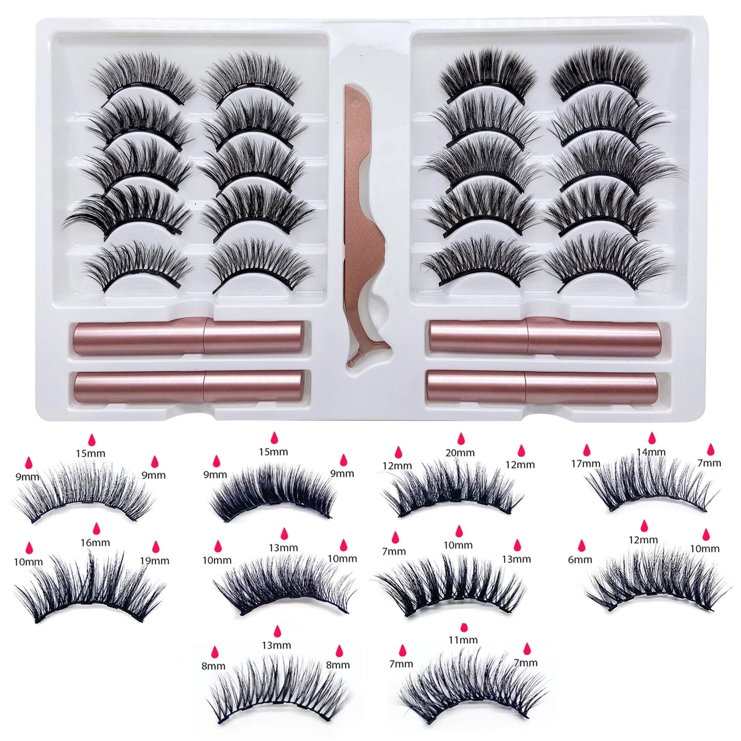 Magnetic Eyelashes with Eyeliner Kit - 10 Pairs Magnetic Eyelashes with 2 Pcs Eyeliner