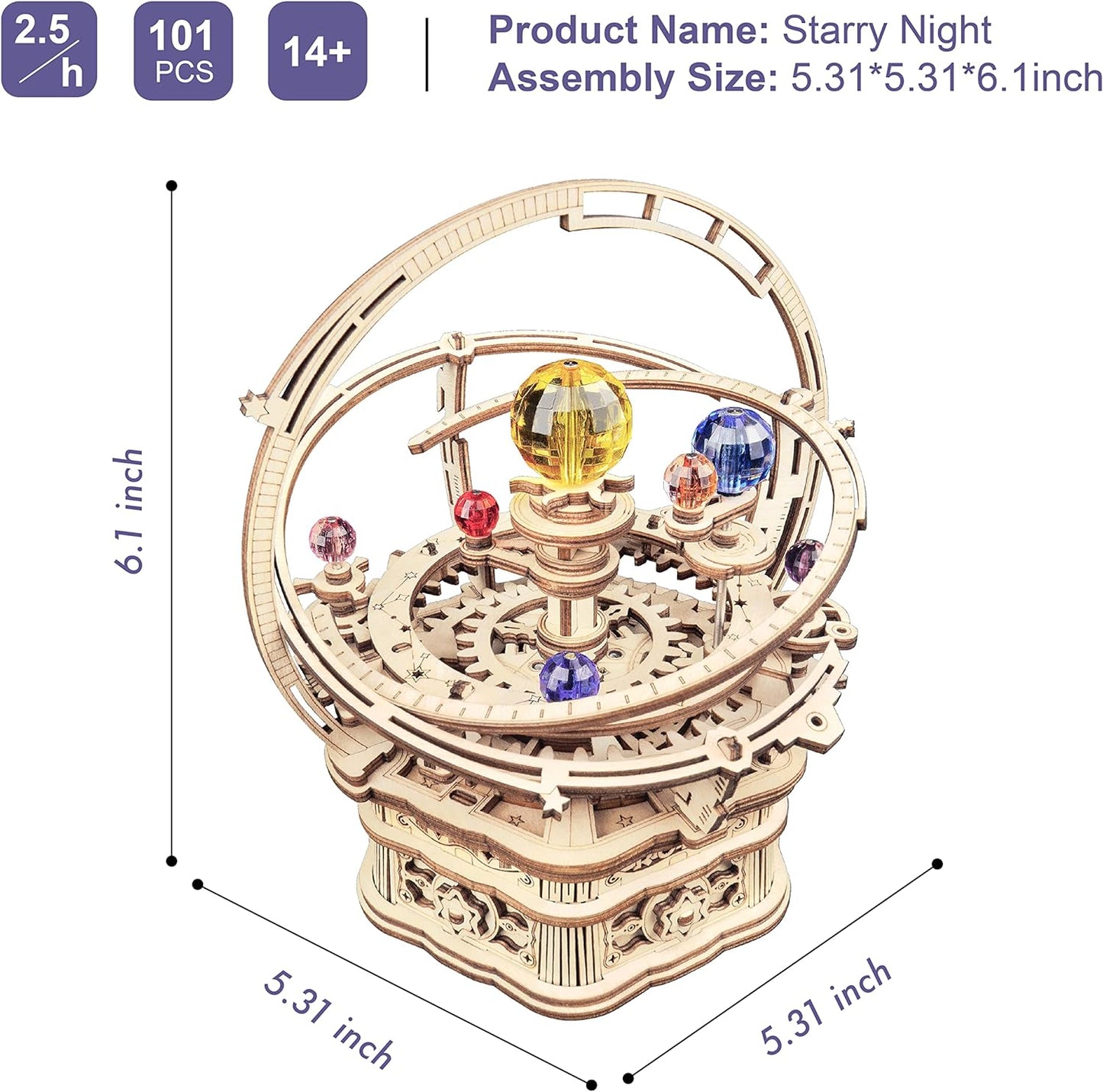 Music Box 3D Puzzles for Adults, DIY Wooden Mechanical Building Model Kits, Gift for Teens Kids on Children'S Day/Birthday/Christmas - Starry Night