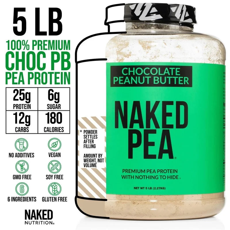 Naked Pea - Chocolate Peanut Butter Pea Protein, Only Six Ingredients, Gluten Free Vegan Protein, 5LB