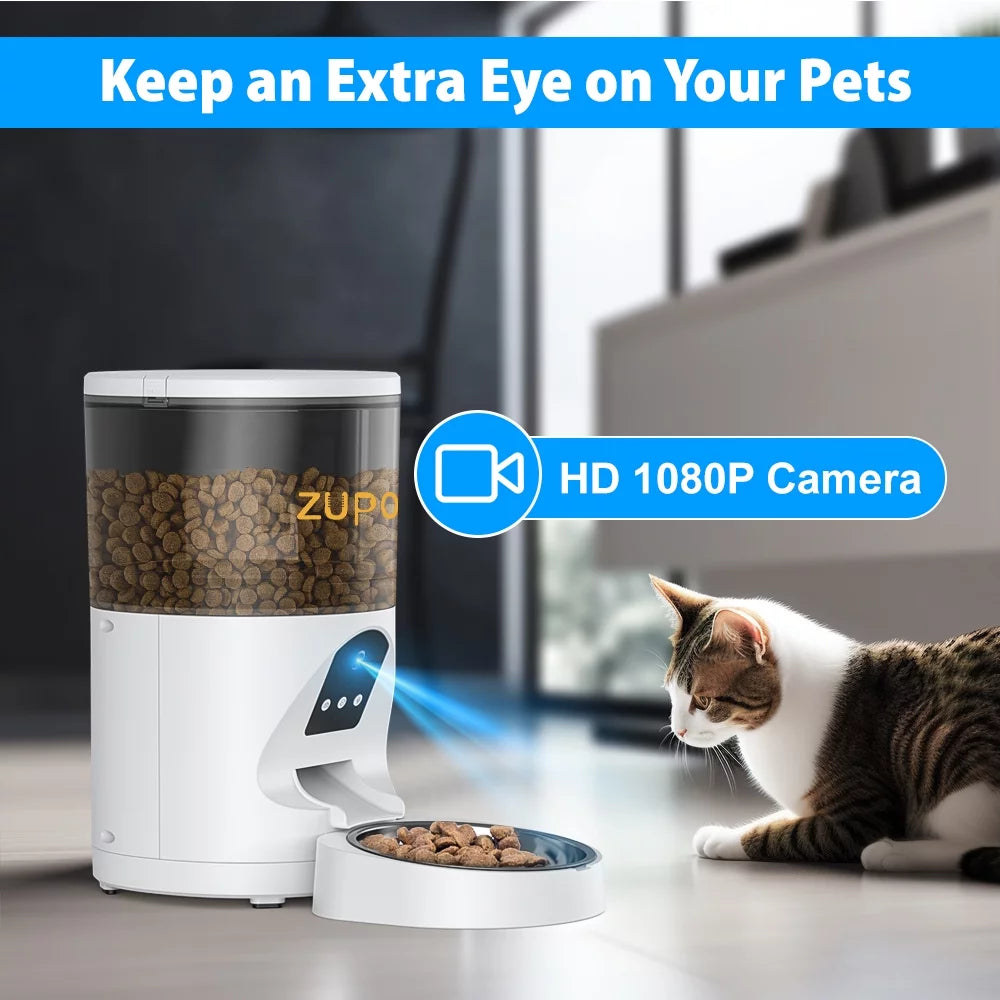 6L Automatic Cat Feeder with Camera, 1080P HD Video with Night Vision, Timed Cat Food Dispenser with APP Remote Control for Cat & Dog