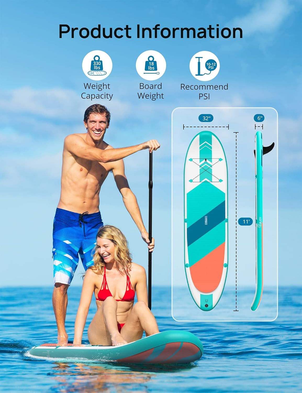 Inflatable Paddle Board 6'' Thick around Stand up Paddle Board with Portable Isup Accessories & Waterproof Bag, Portable Hand Pump for Racing Touring Fishing, Safety Leash, Main Fin