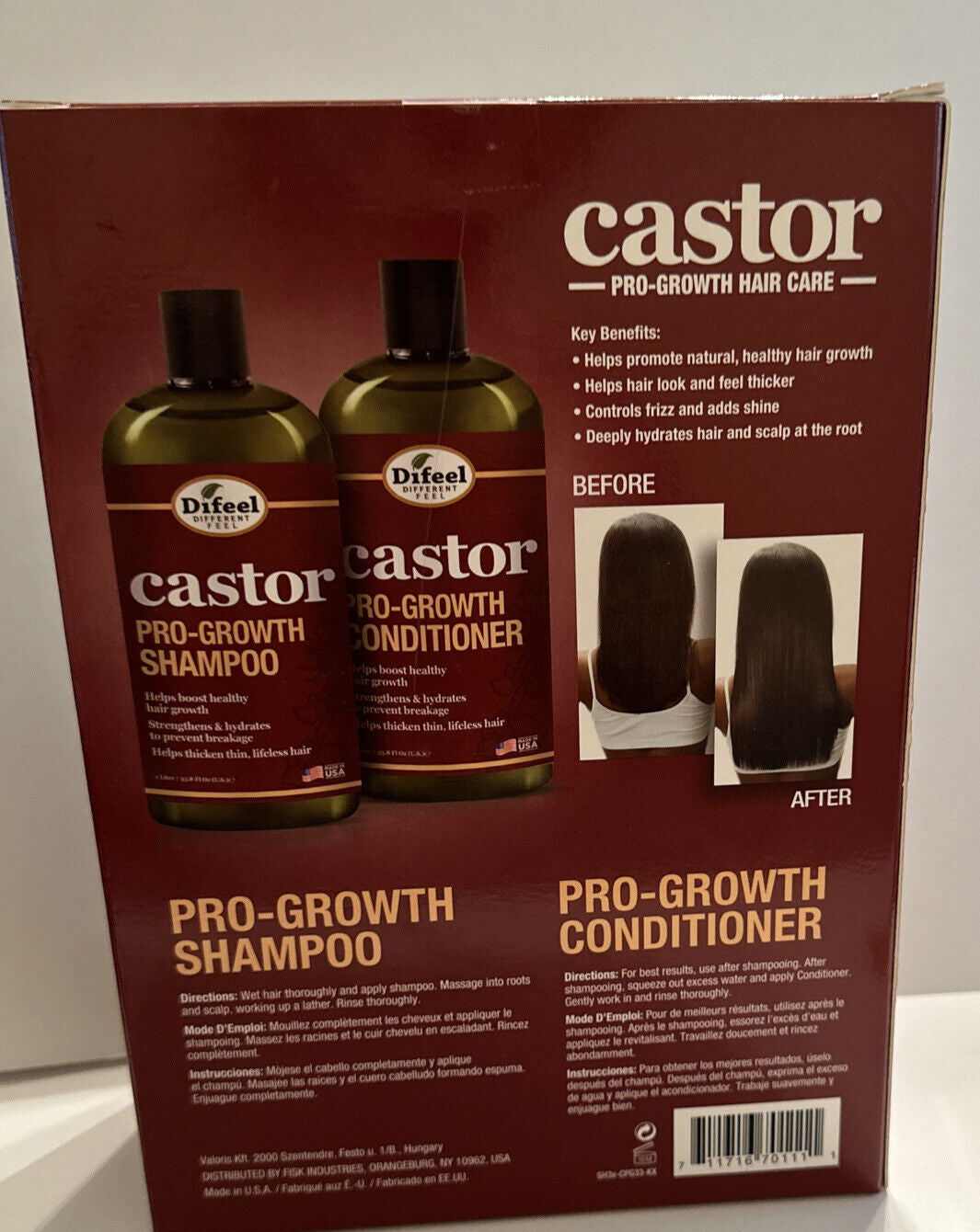 Difeel Pro-Growth W/ Castor Oil 2-PC Hair Care Set- Shampoo & Conditioner 33.8Oz