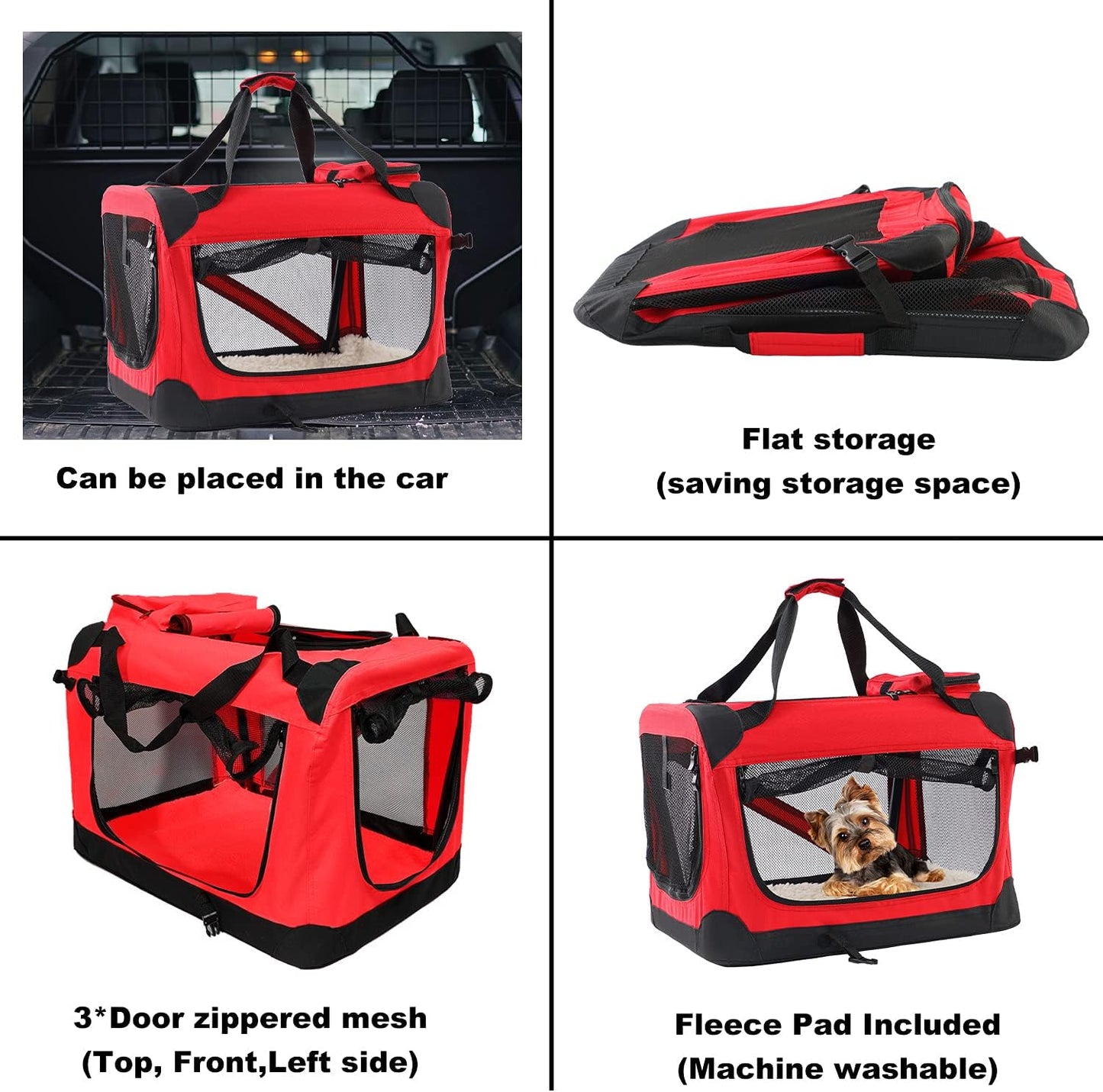 Small Portable Pet Carrier, Portable Soft Sided Dog Crate with Durable Mesh Windows, Dog Cage for Small Dogs Indoor and Outdoor, Foldable Dog Kennels for Puppy, Red S