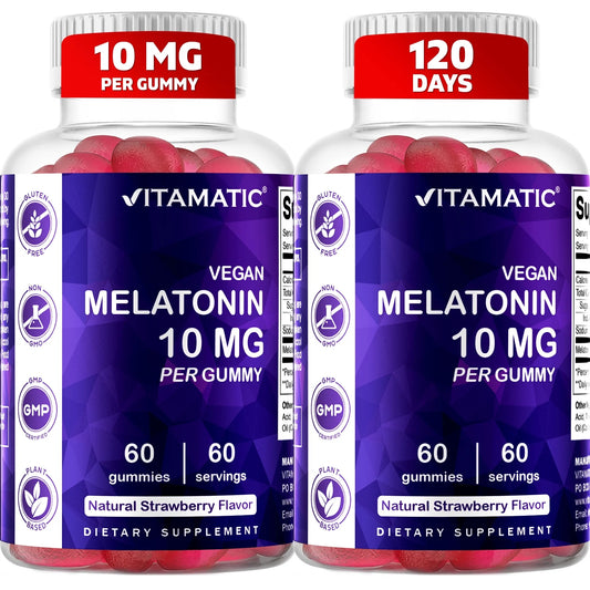 2 Pack -  Melatonin 10Mg per Gummy - 60 Servings - 60 Vegetarian Gummies - Non-Habit Forming Sleep Aid Supplement