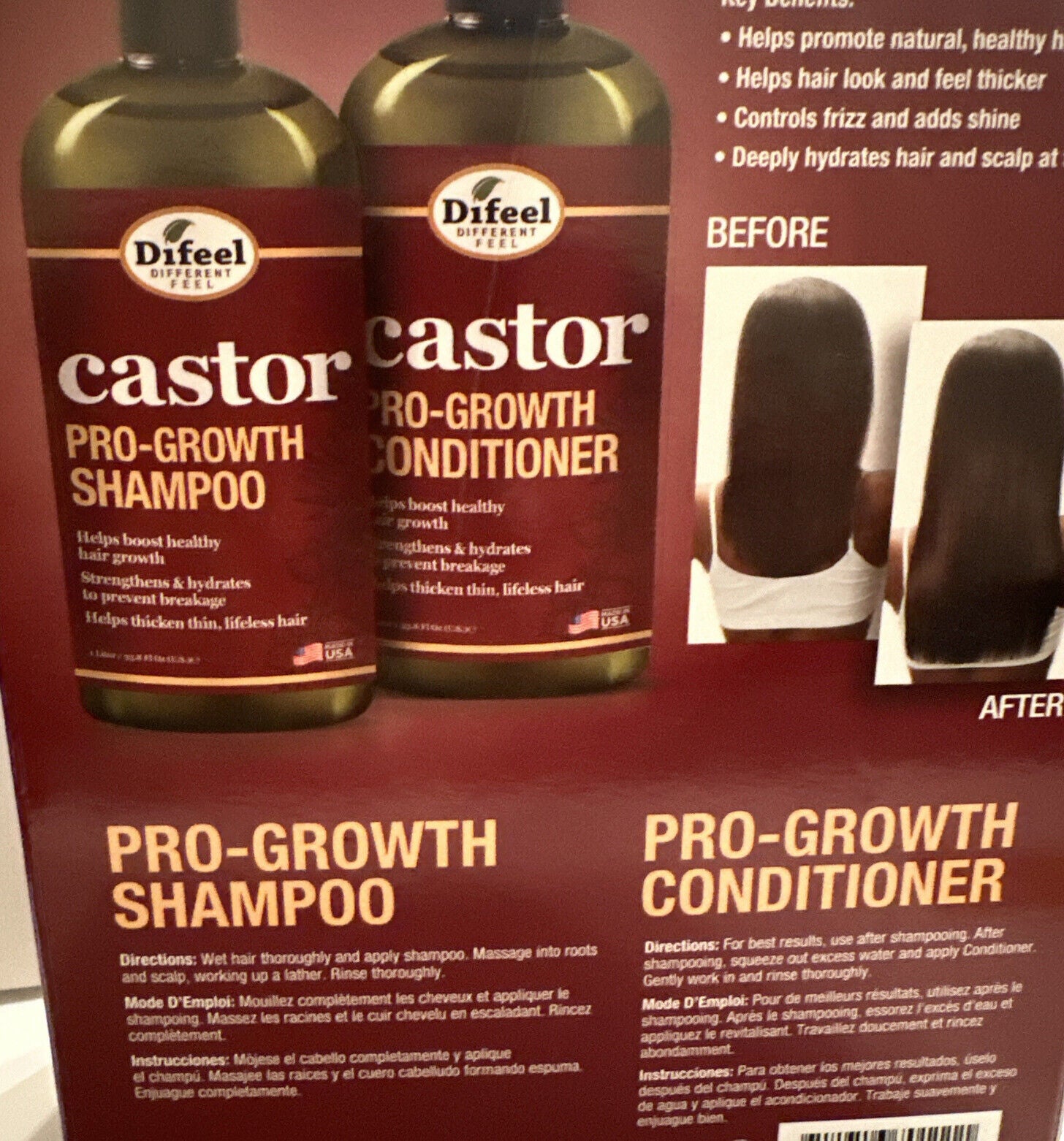 Difeel Pro-Growth W/ Castor Oil 2-PC Hair Care Set- Shampoo & Conditioner 33.8Oz