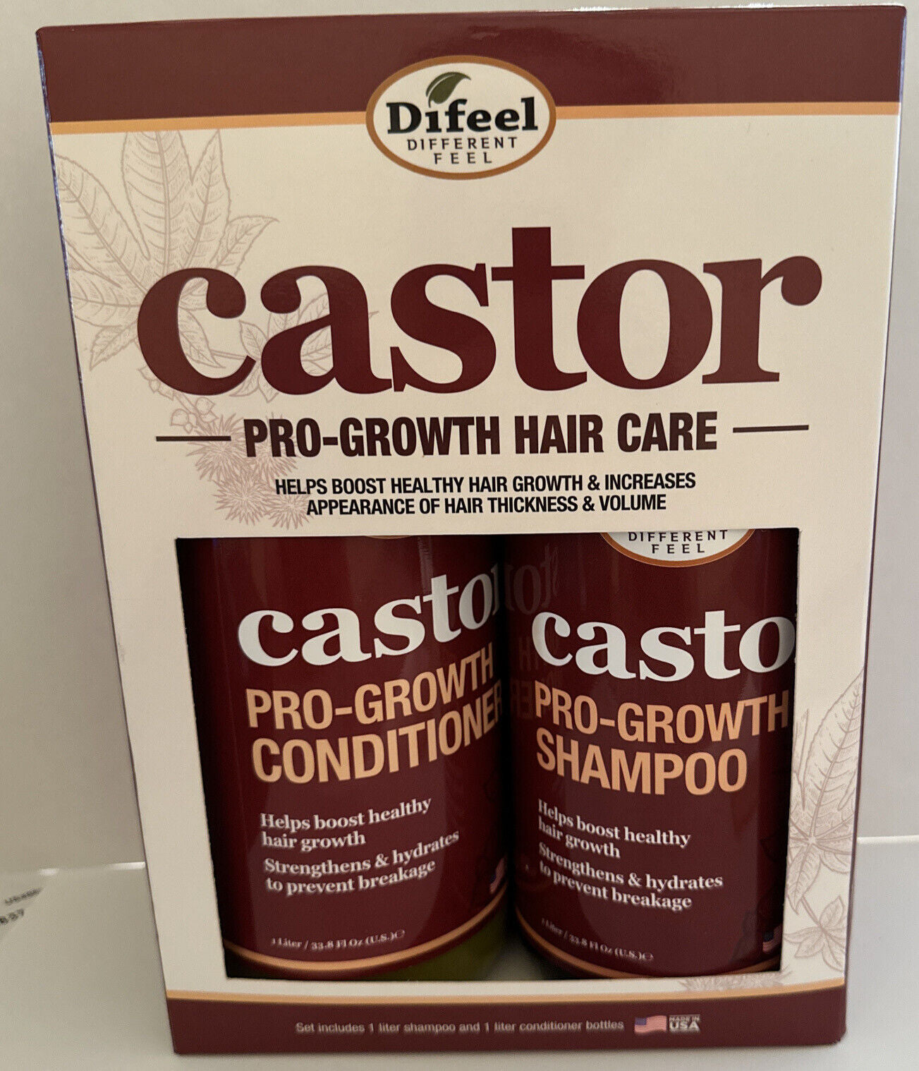 Difeel Pro-Growth W/ Castor Oil 2-PC Hair Care Set- Shampoo & Conditioner 33.8Oz