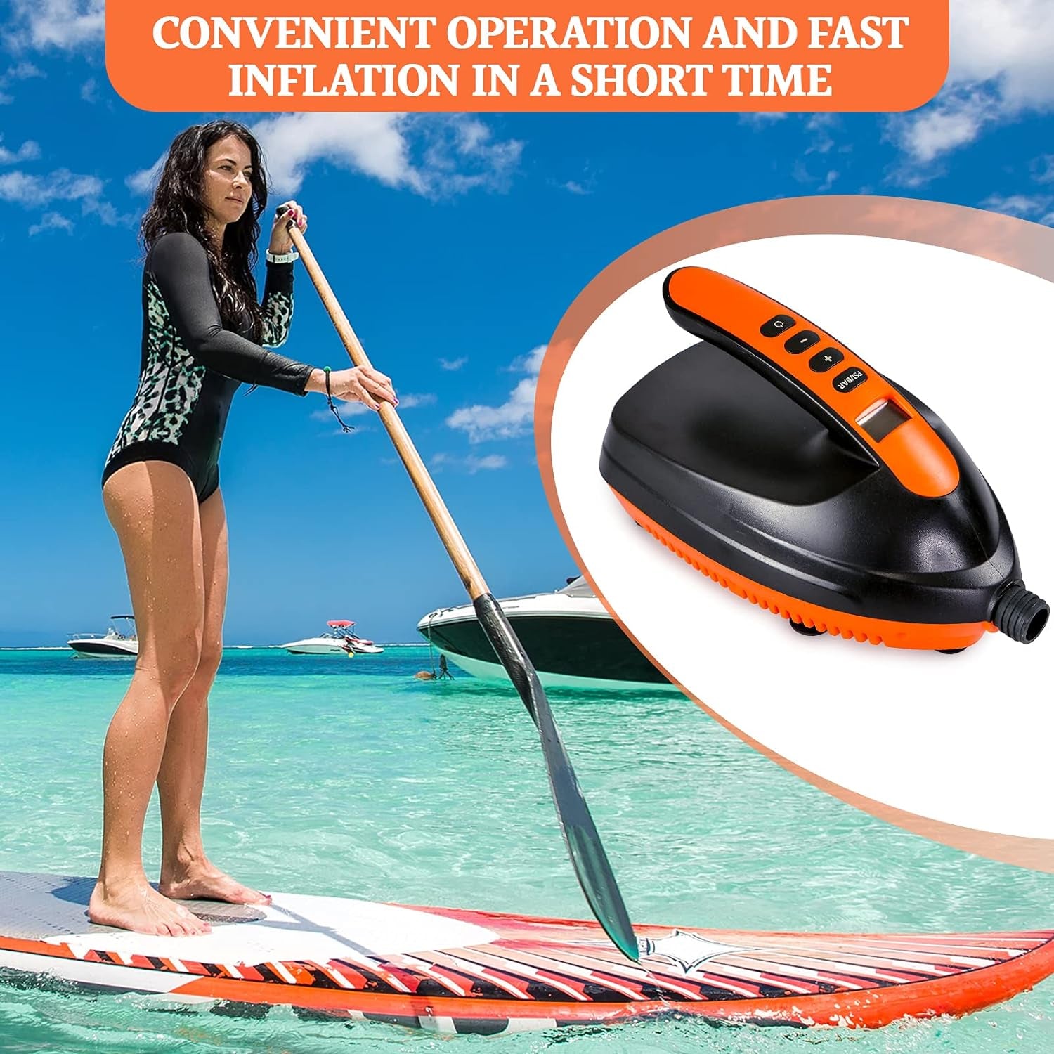 Paddle Board Pump Electric Portable - Stand up Paddle Board Pump for Sup Air Pump,Sup Pump with Auto-Off Feature, and 12V DC Car Connector for Inflatables, Paddleboard,Pool Toys,Kayaks and Boats