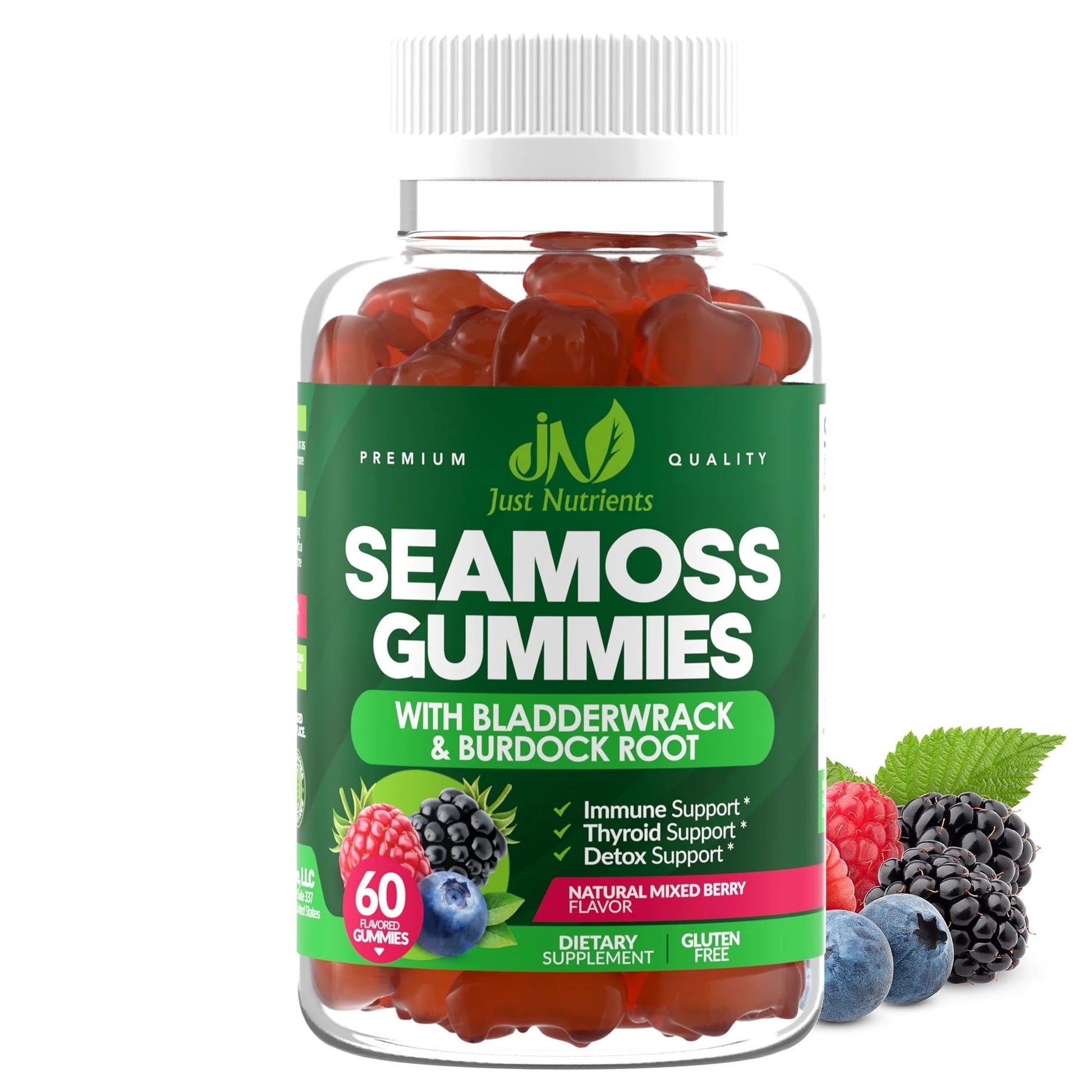 Sea Moss 3,000MG Gummies with Bladderwrack and Burdock Root - Gluten-Free, Vegan - 60 Gummies