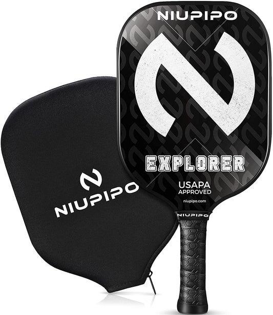 Explorer Pickleball Paddle - Fiberglass, USA Approved Professional Pickleball Paddles, Polypropylene Honeycomb Core, Ultra Cushion, 4.96″ Grip Size, Mid-Weight with Cover, for Advanced Players