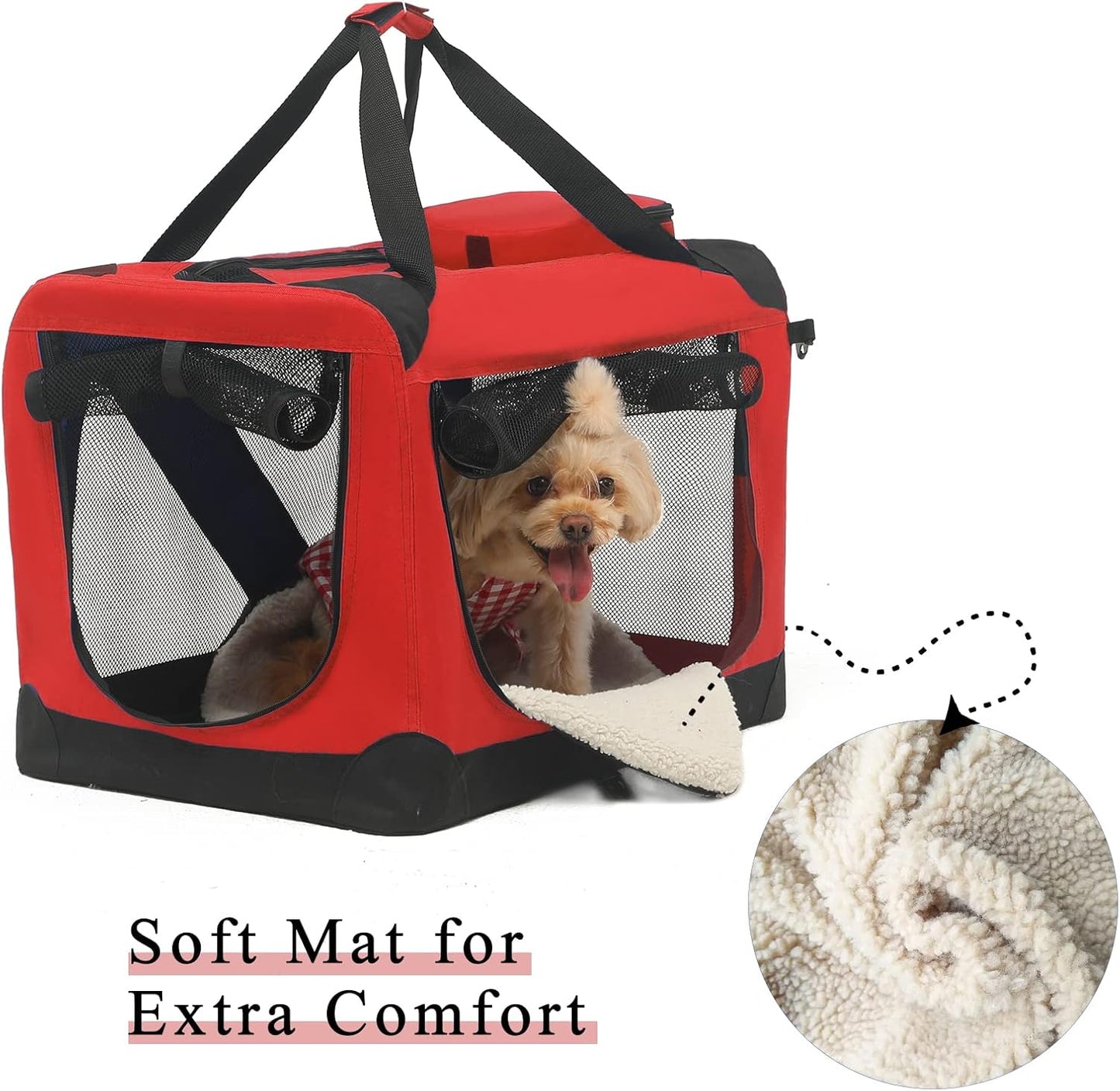 Small Portable Pet Carrier, Portable Soft Sided Dog Crate with Durable Mesh Windows, Dog Cage for Small Dogs Indoor and Outdoor, Foldable Dog Kennels for Puppy, Red S