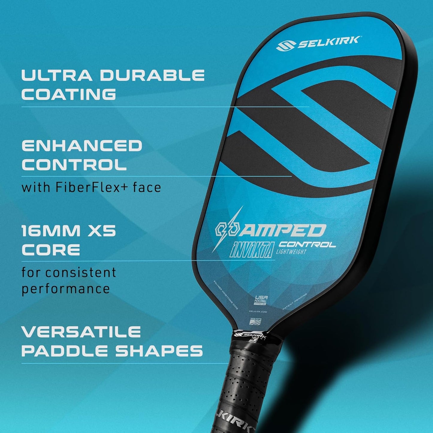 Selkirk Amped Collection Pickleball Paddle | Amped Pro | Amped Control | Pickleball Paddle with Polypropylene X5+ 16Mm Core | Amped Fiberglass Pickleball Rackets