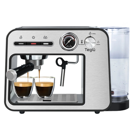 Espresso Machine 20 Bar with Milk Frother, Semi-Automatic Latte & Cappuccino Coffee Maker Duo-Cup 33Oz/1L Removable Water Tank for Home/Office, 1450W, Stainless Steel