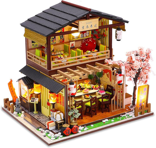 DIY Miniature Dollhouse Kit, Tiny House Kit with Furniture, Miniature House Kit 1:24 Scale Japanese Style Shop, Great Handmade Crafts Gift for Birthday Christmas Day