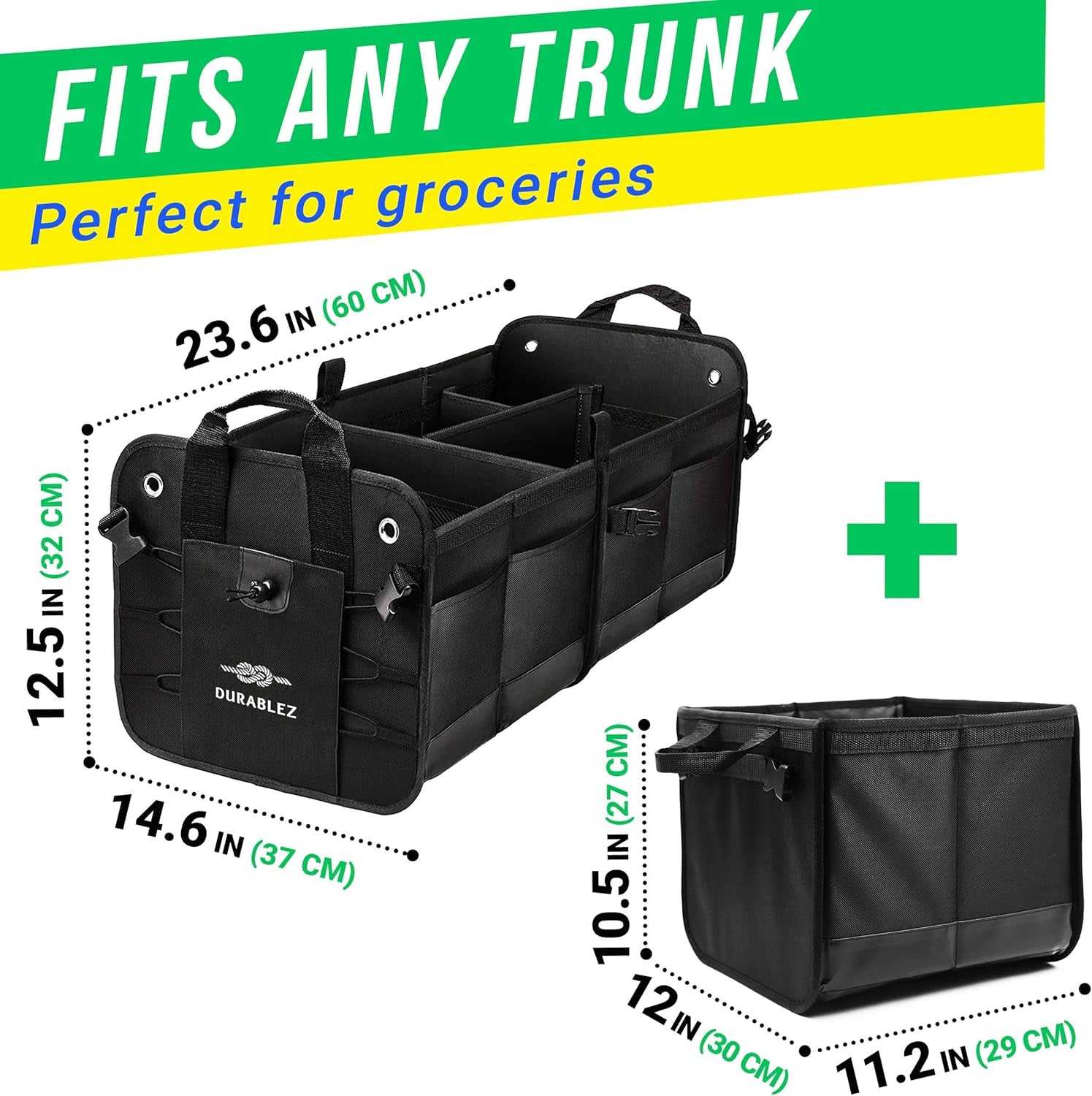 Large Car Trunk Organizer - Trunk Storage - Modular Detachable Configurable Collapsible - for SUV Minivan Truck Sedan Van - 3 Compartment XL, Blacк