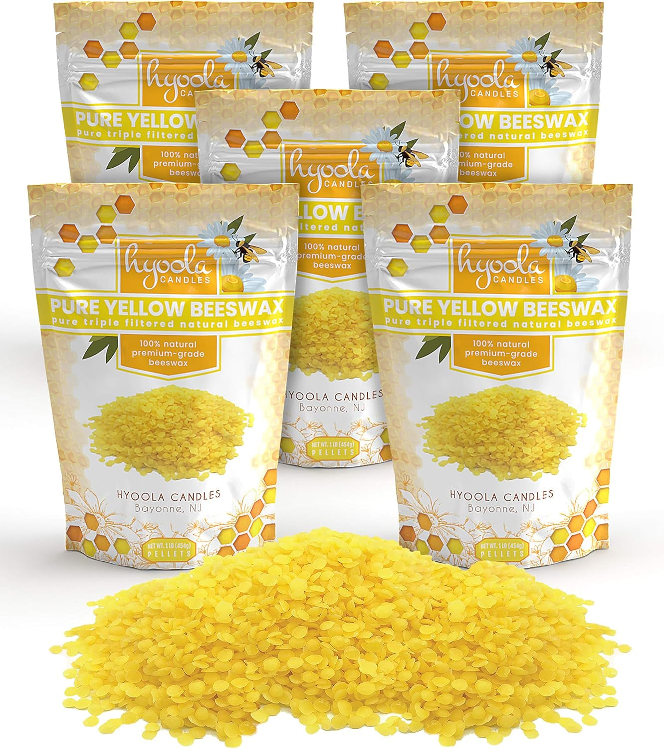 Yellow Beeswax Pellets - 100% Natural - Premium Cosmetic Grade - Pure Beeswax Pellets - 5 Pound - Triple Filtered Easy Melt Bees Wax Pastilles