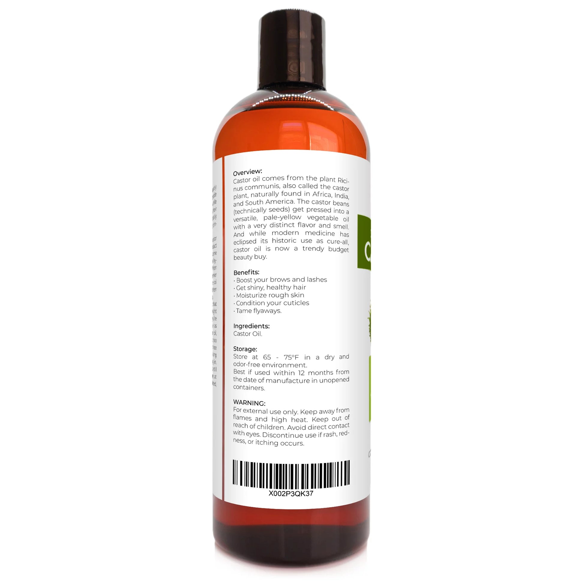 USDA Certified Organic Castor Oil - 16 Oz | for Hair Growth, Boost Eyelashes, Eyebrows | Cold Pressed, Natural Oil, USP Grade | Hexane Free, Lash Growth Serum, Caster