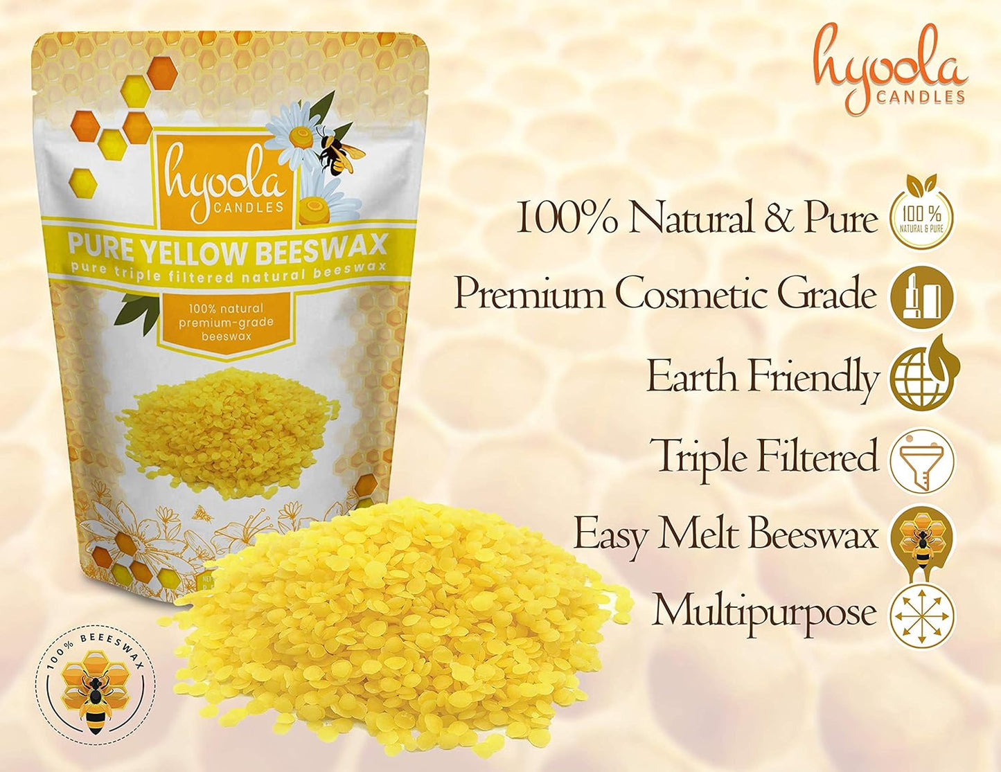 Yellow Beeswax Pellets - 100% Natural - Premium Cosmetic Grade - Pure Beeswax Pellets - 5 Pound - Triple Filtered Easy Melt Bees Wax Pastilles