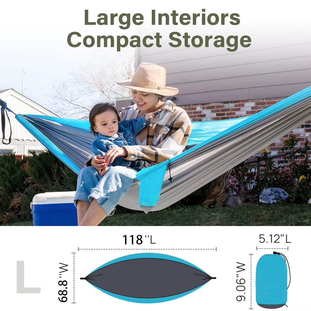 300X175Cm Large Camping Double Hammocks Outdoor Portable Parachute Hammock for Beach Travel Patio Hiking Backpacking Adventure