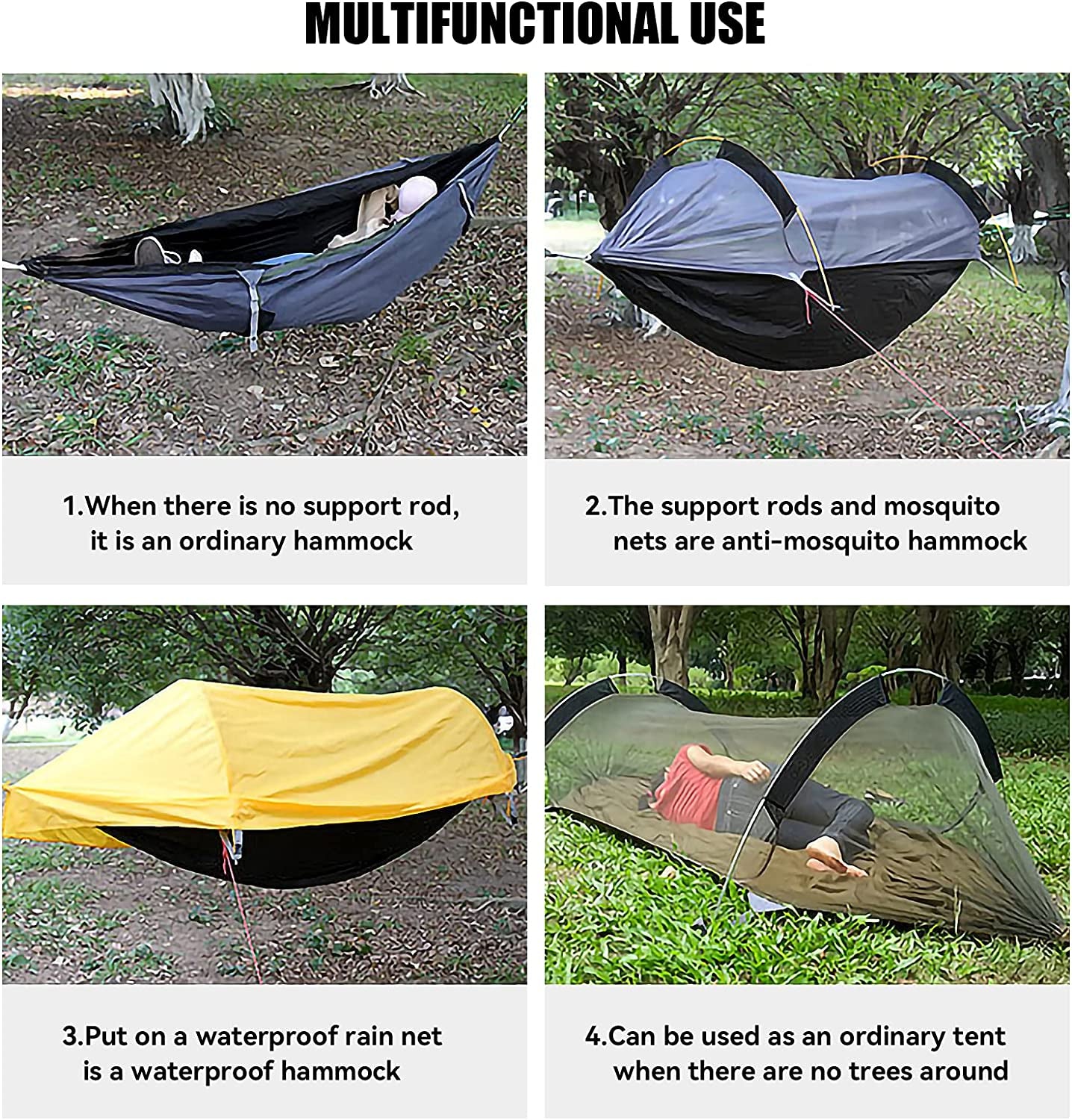 Camping Hammock with Mosquito Net and Rainfly Cover,Camping Hammock,Lightweight Portable Hammock,Waterproof Camping Hammock for Outdoor Backpacking Hiking Travel