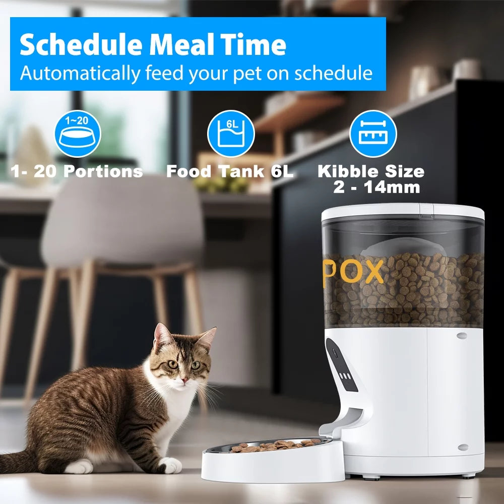 6L Automatic Cat Feeder with Camera, 1080P HD Video with Night Vision, Timed Cat Food Dispenser with APP Remote Control for Cat & Dog