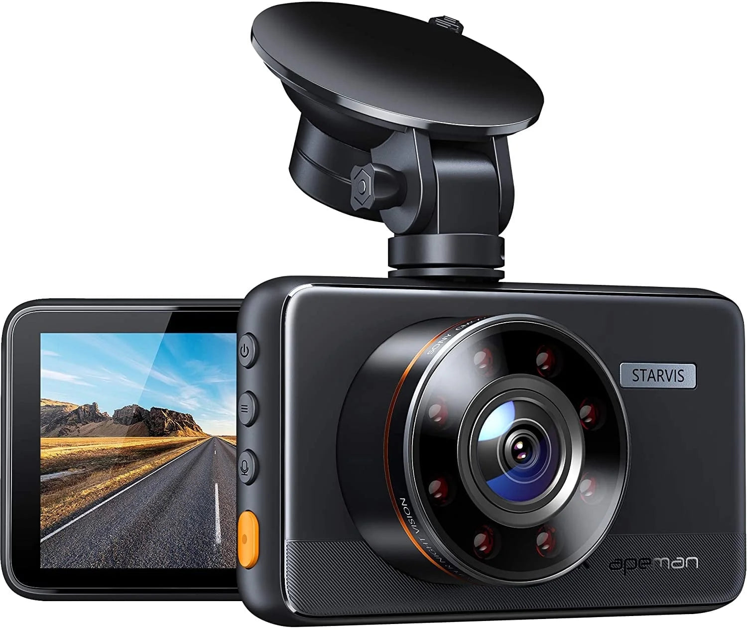 Dash Cam, Superior Night Vision WDR, 1080P Dash Camera Sensor, 3'' IPS Screen, 170° Wide Angle, Black, Support GPS