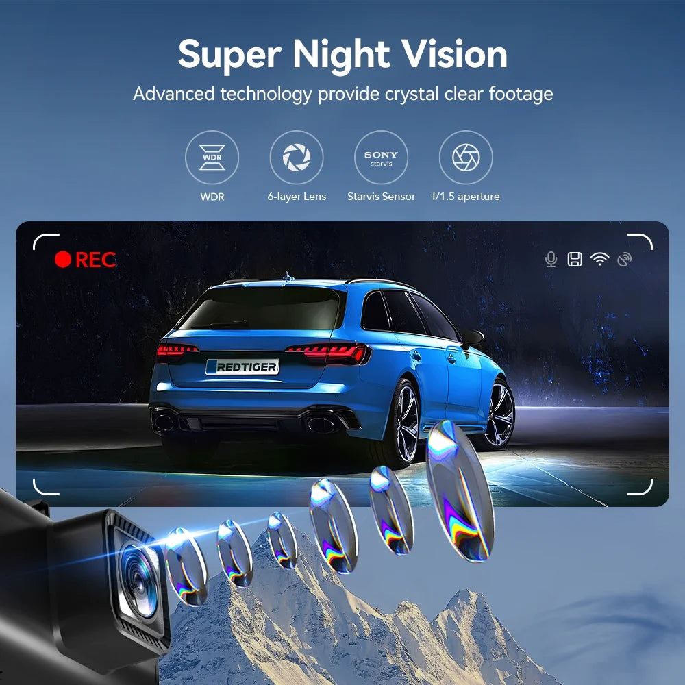 Dash Cam Front and Rear, Touch Screen Dash Camera with Wifi GPS, 4K Dashcam with Super Night Vision, WDR, 24H Parking Mode, Vehicle, Free 64GB Card