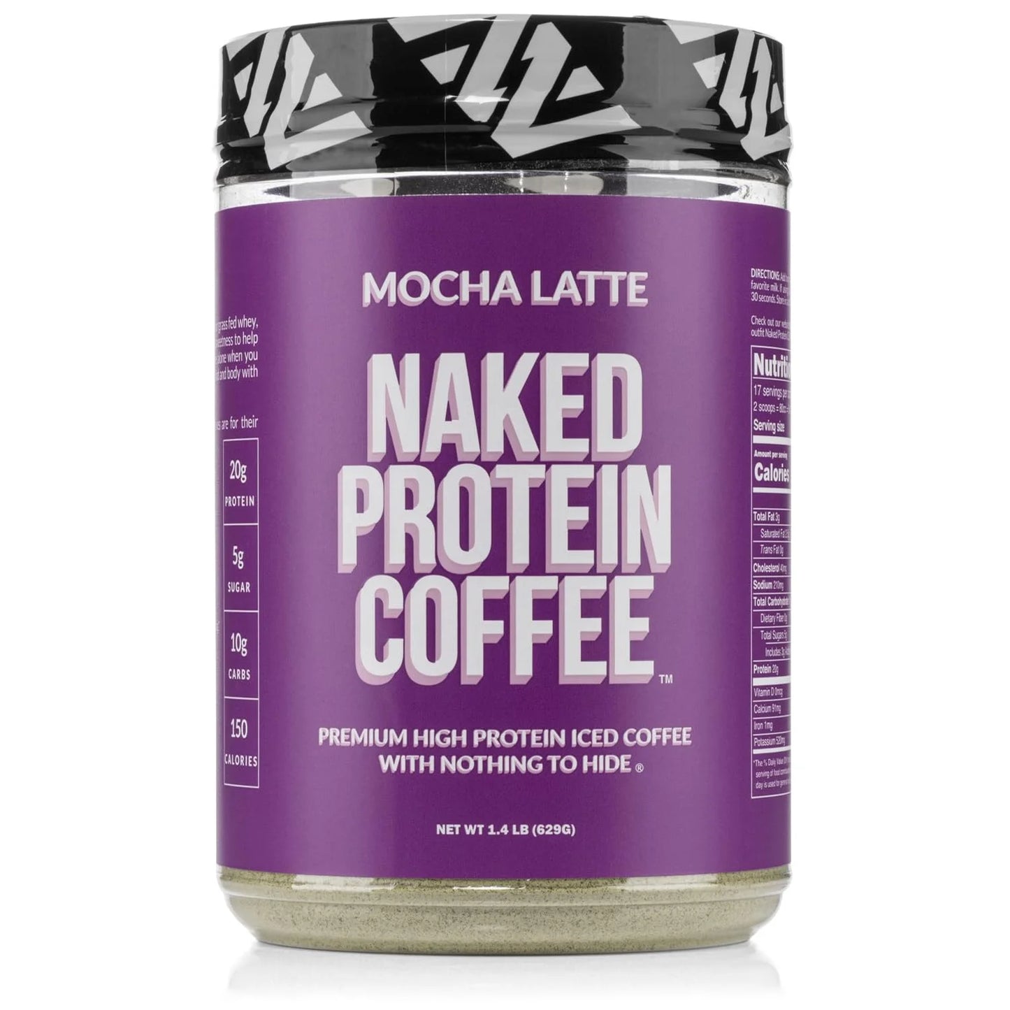 NAKED Mocha Latte Protein Coffee - Premium Instant Coffee - Protein Shake, Iced Coffee, Protein Drinks, Delicious Keto Friendly and Gluten Free, 17 Servings