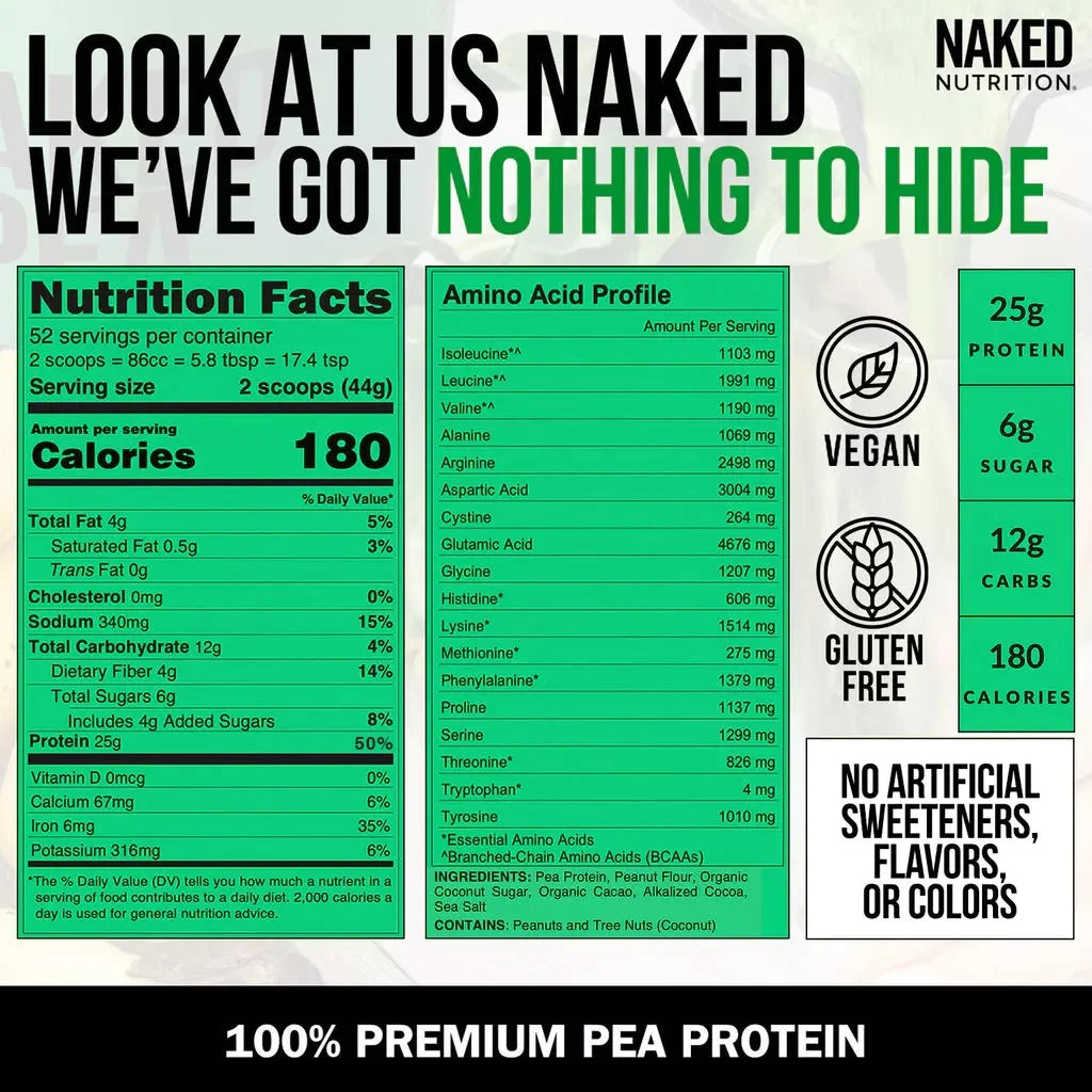 Naked Pea - Chocolate Peanut Butter Pea Protein, Only Six Ingredients, Gluten Free Vegan Protein, 5LB