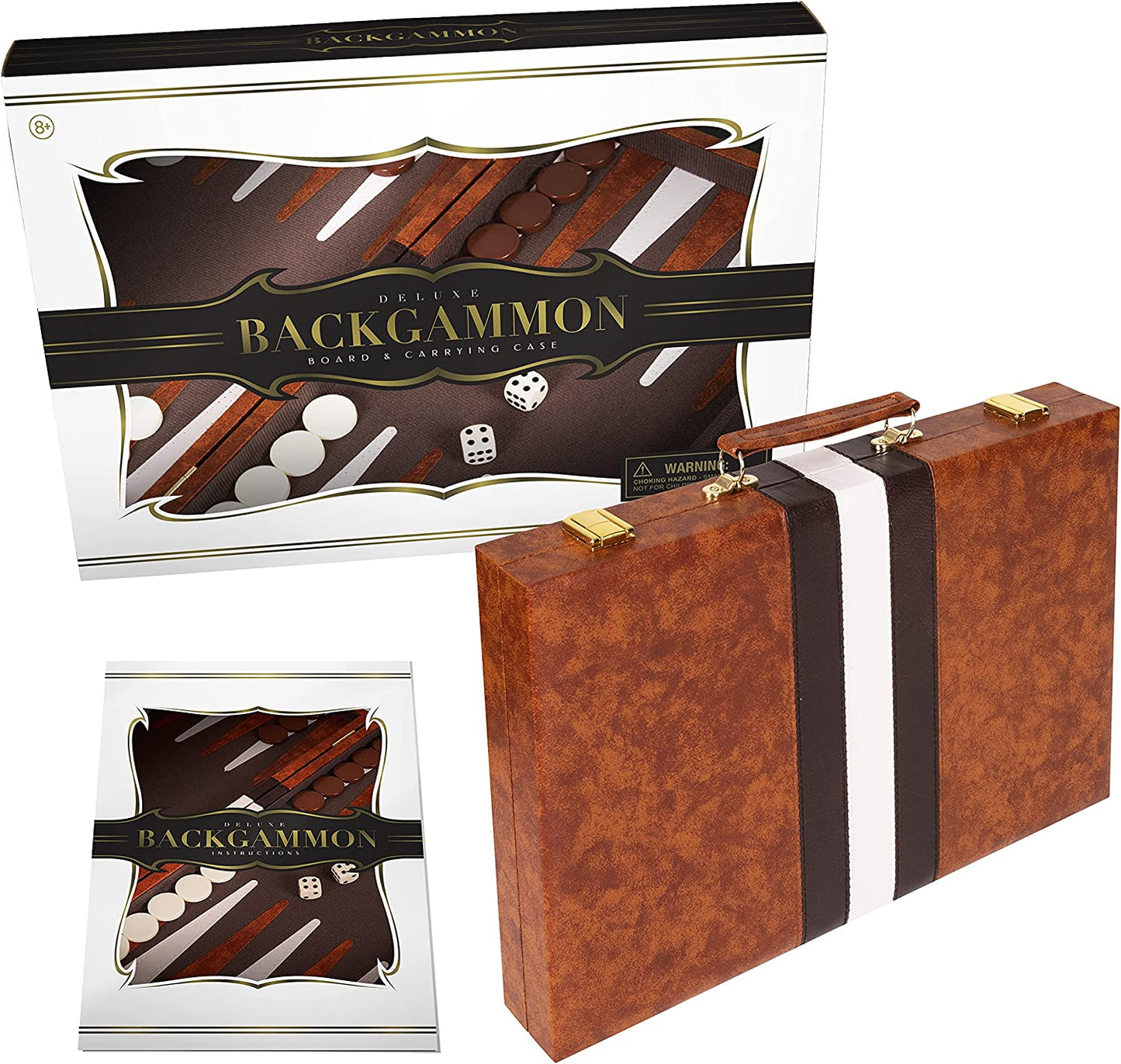 Backgammon Set 15 Inch, Medium - Classic Board Game for Adults and Kids with Premium Leather Case - Includes Strategy & Tip Guide (Brown)