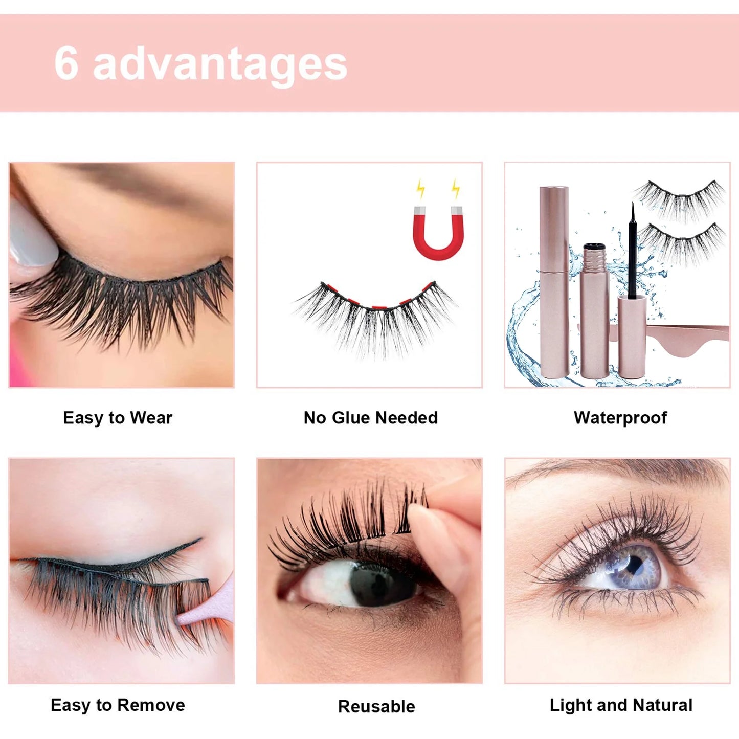 Magnetic Eyelashes with Eyeliner Kit - 10 Pairs Magnetic Eyelashes with 2 Pcs Eyeliner