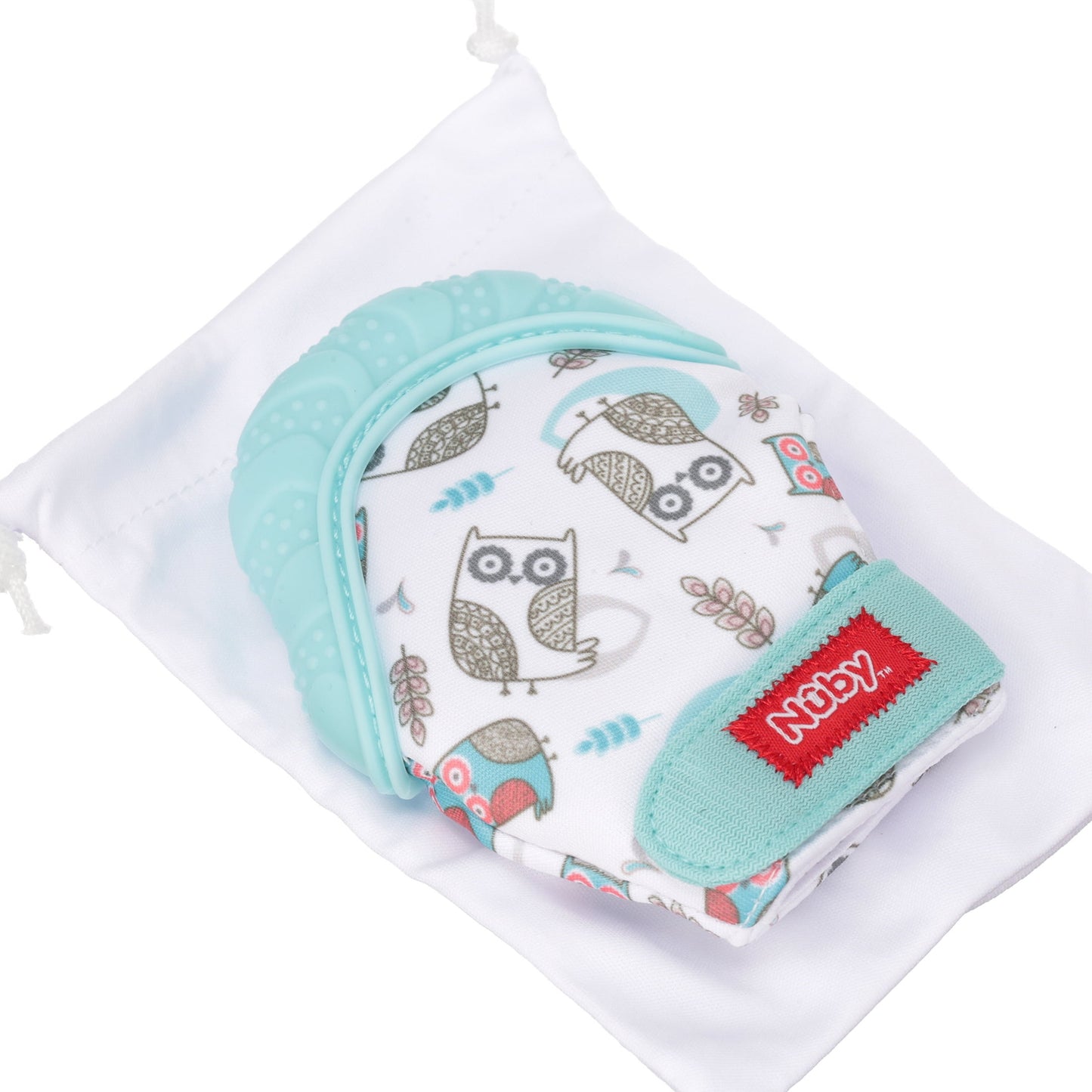 Aqua Owl Teething Mitten with Travel Bag