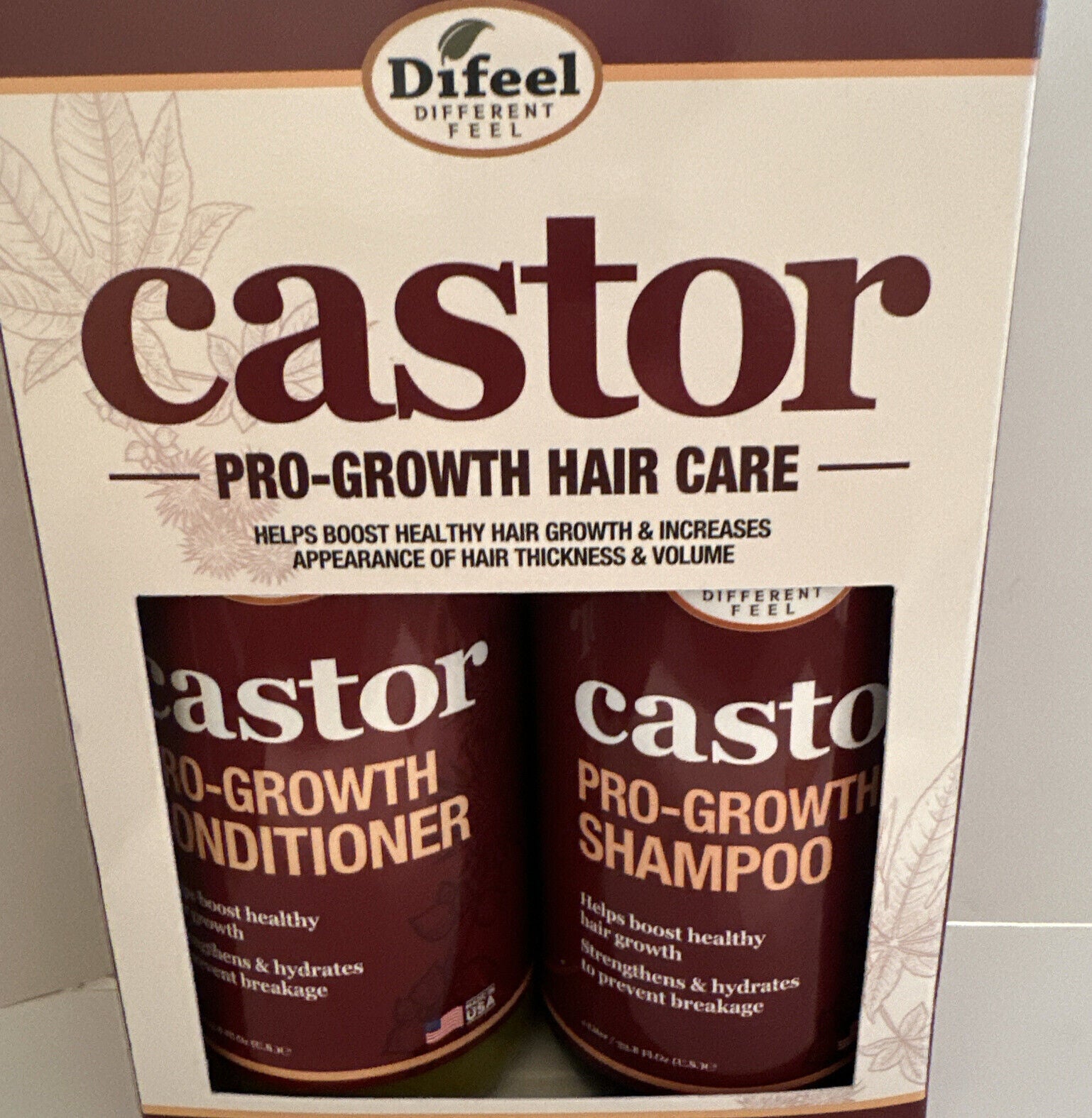 Difeel Pro-Growth W/ Castor Oil 2-PC Hair Care Set- Shampoo & Conditioner 33.8Oz