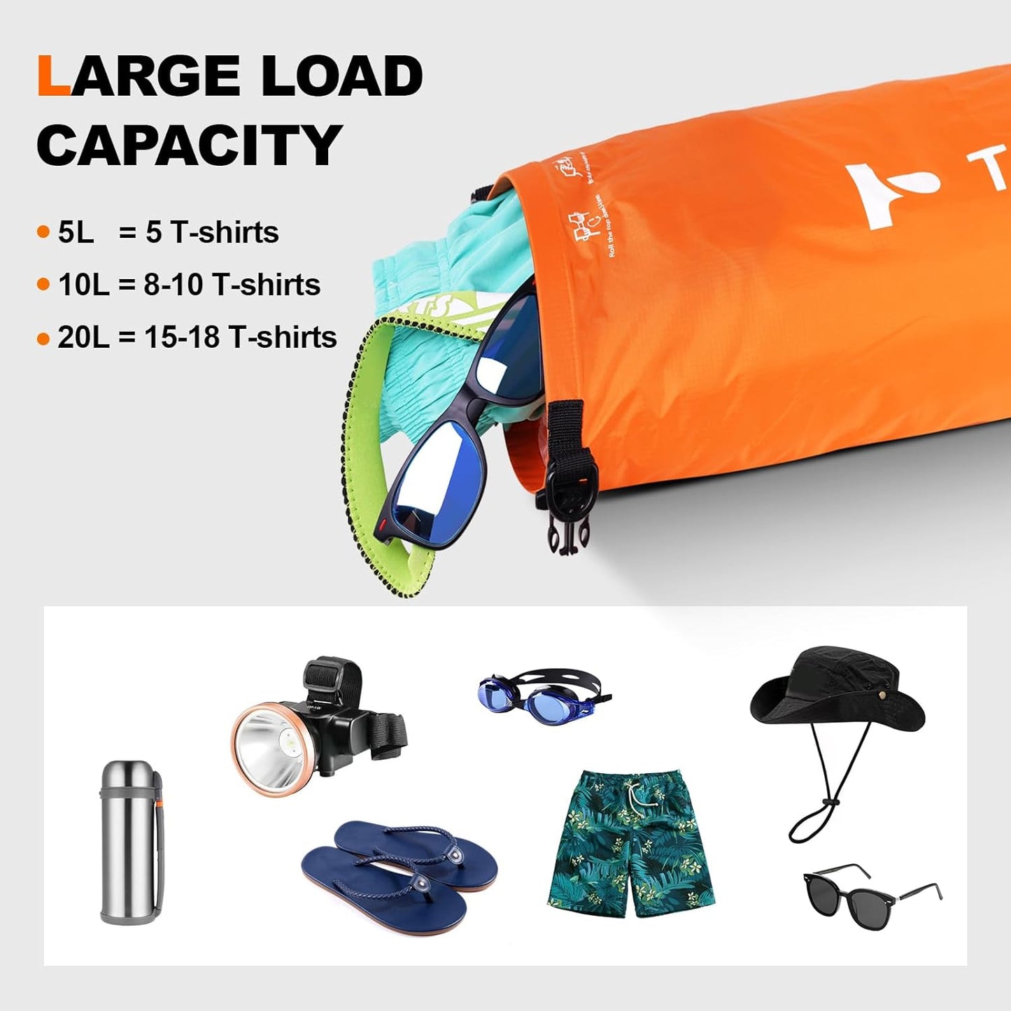 Dry Bag, Waterproof Floating and Lightweight Dry Bags, Roll Top Sack Keeps Gear Dry, for Kayaking, Rafting, Boating, Swimming, Camping, Hiking, Beach, Fishing Outdoor