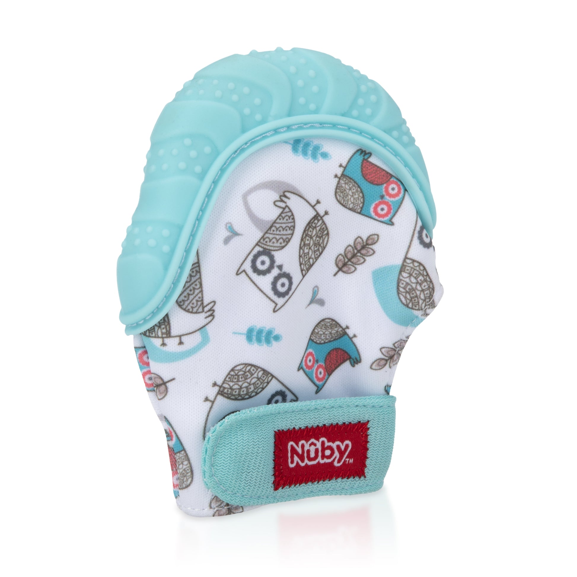 Aqua Owl Teething Mitten with Travel Bag