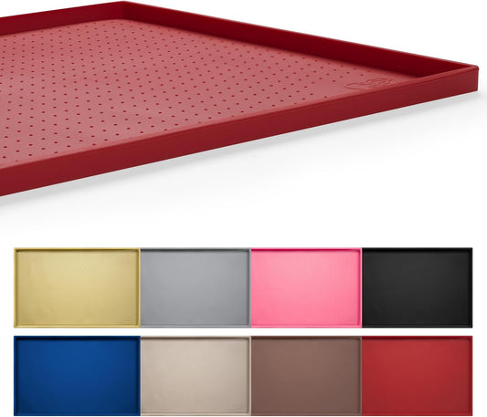 Dog Feeding Mat,100% Waterproof BPA Free Silicone Pet Food and Water Bowl Placemat,Dishwasher, High Raised Edge to Prevent Spills,Nonslip Tray to Stop Messes on Floor (19"X12"X0.5", Red)