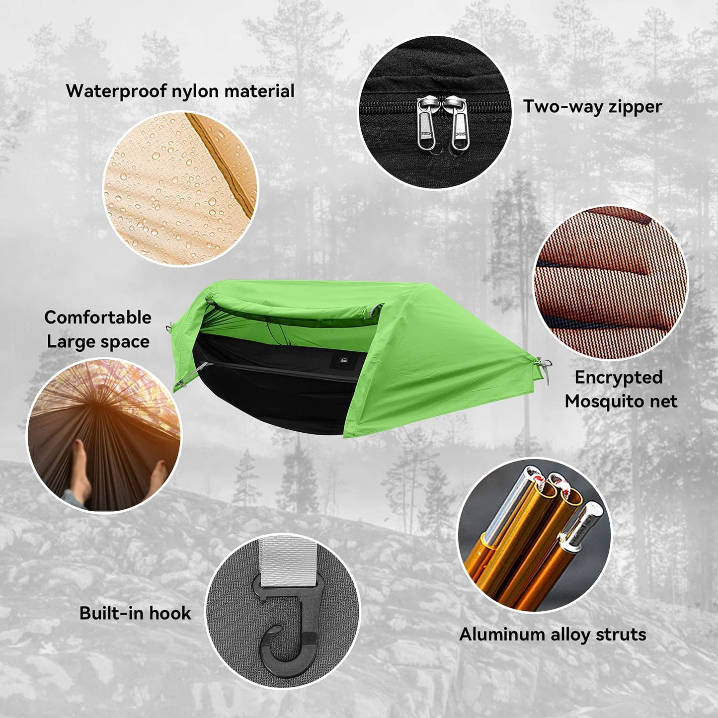 Camping Hammock with Mosquito Net and Rainfly Cover,Camping Hammock,Lightweight Portable Hammock,Waterproof Camping Hammock for Outdoor Backpacking Hiking Travel