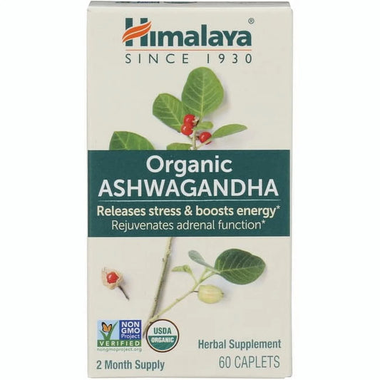 Organic Ashwagandha, Herbal Supplement for Stress Relief, Energy Support, Occasional Sleeplessness, 60 Caplets