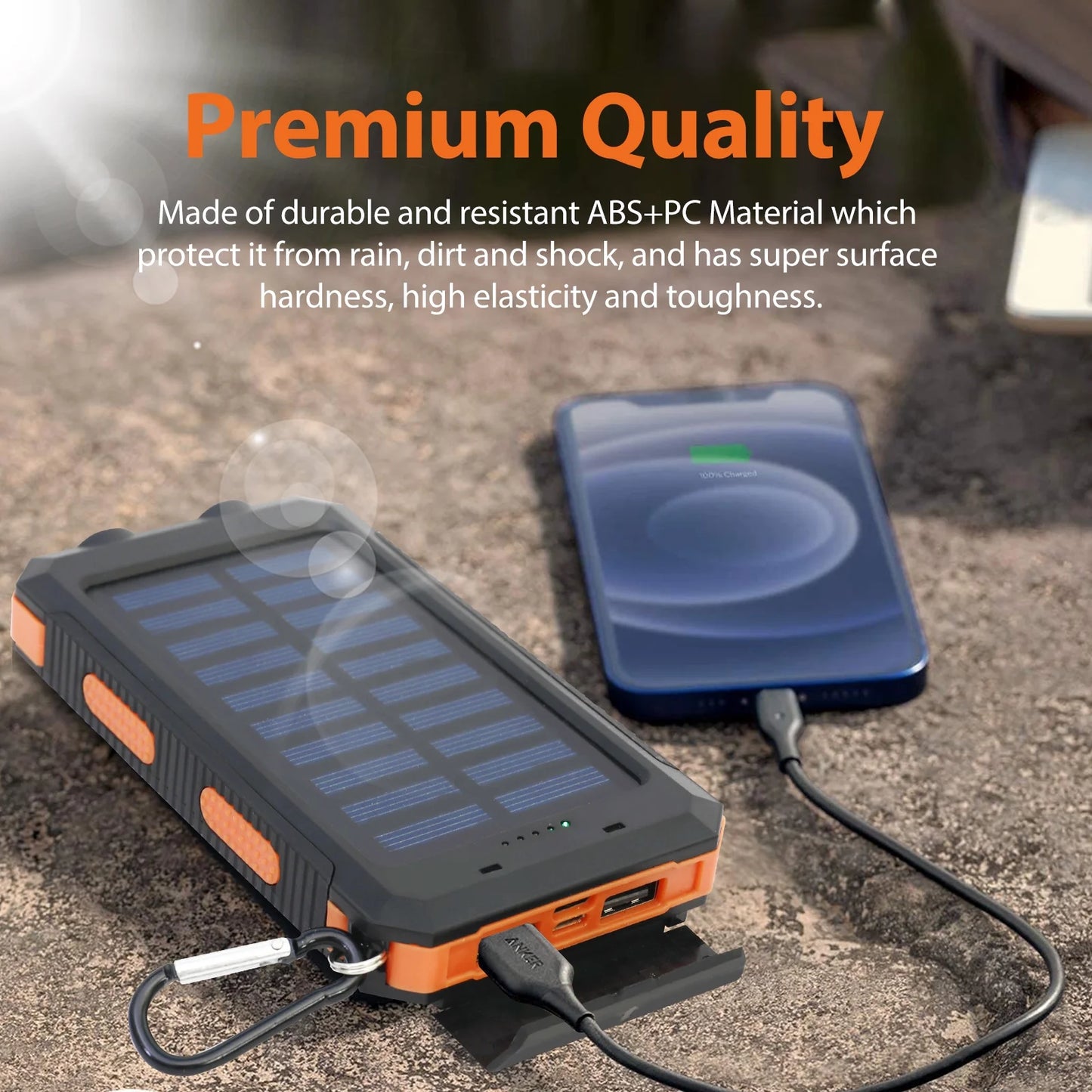 Baokaler Solar Power Bank, Portable Charger, 20000Mah Solar Charger with LED Flashlight, IP65 Waterproof External Backup Battery Pack Perfect for Camping, Outdoor Activities