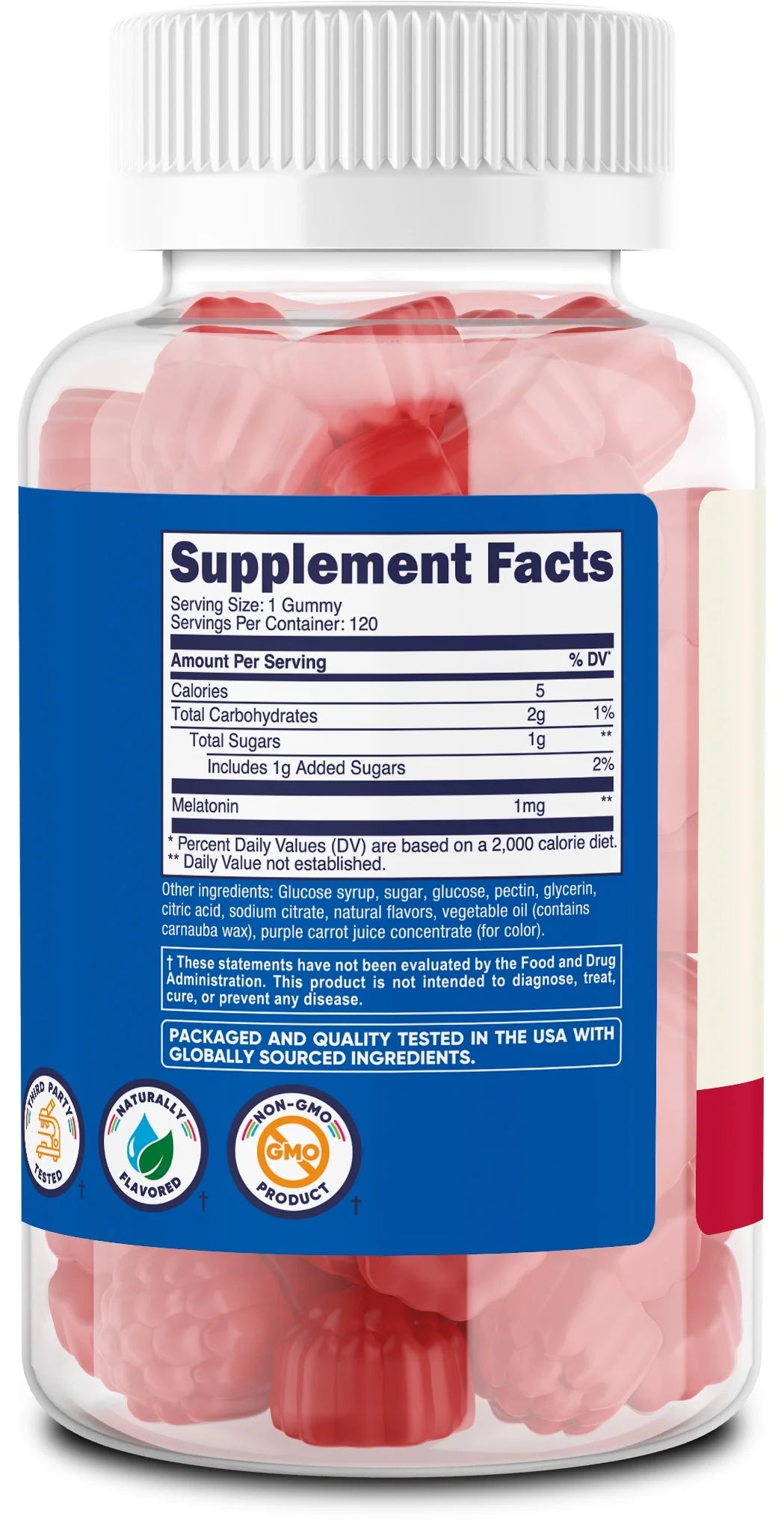 Kids Melatonin Gummies 1Mg, 120 Strawberry Gummies