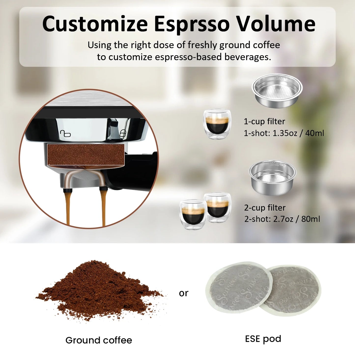 Espresso Machine 20 Bar with Milk Frother, Semi-Automatic Latte & Cappuccino Coffee Maker Duo-Cup 33Oz/1L Removable Water Tank for Home/Office, 1450W, Stainless Steel