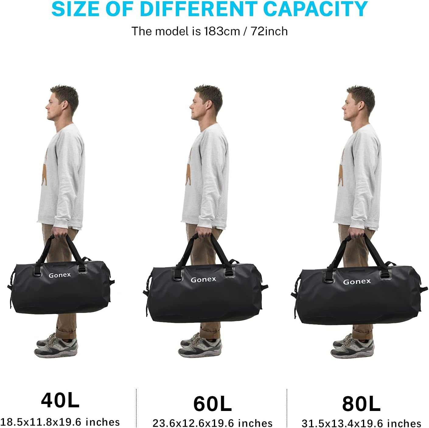 40L 60L 80L Extra Large Waterproof Duffle Travel Dry Duffel Bag Heavy Duty Bag with Durable Straps & Handles for Kayaking Paddleboarding Boating Rafting Fishing